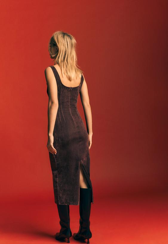 Stradivarius Rochie Midi Cambrată Din Catifea Mov Xs