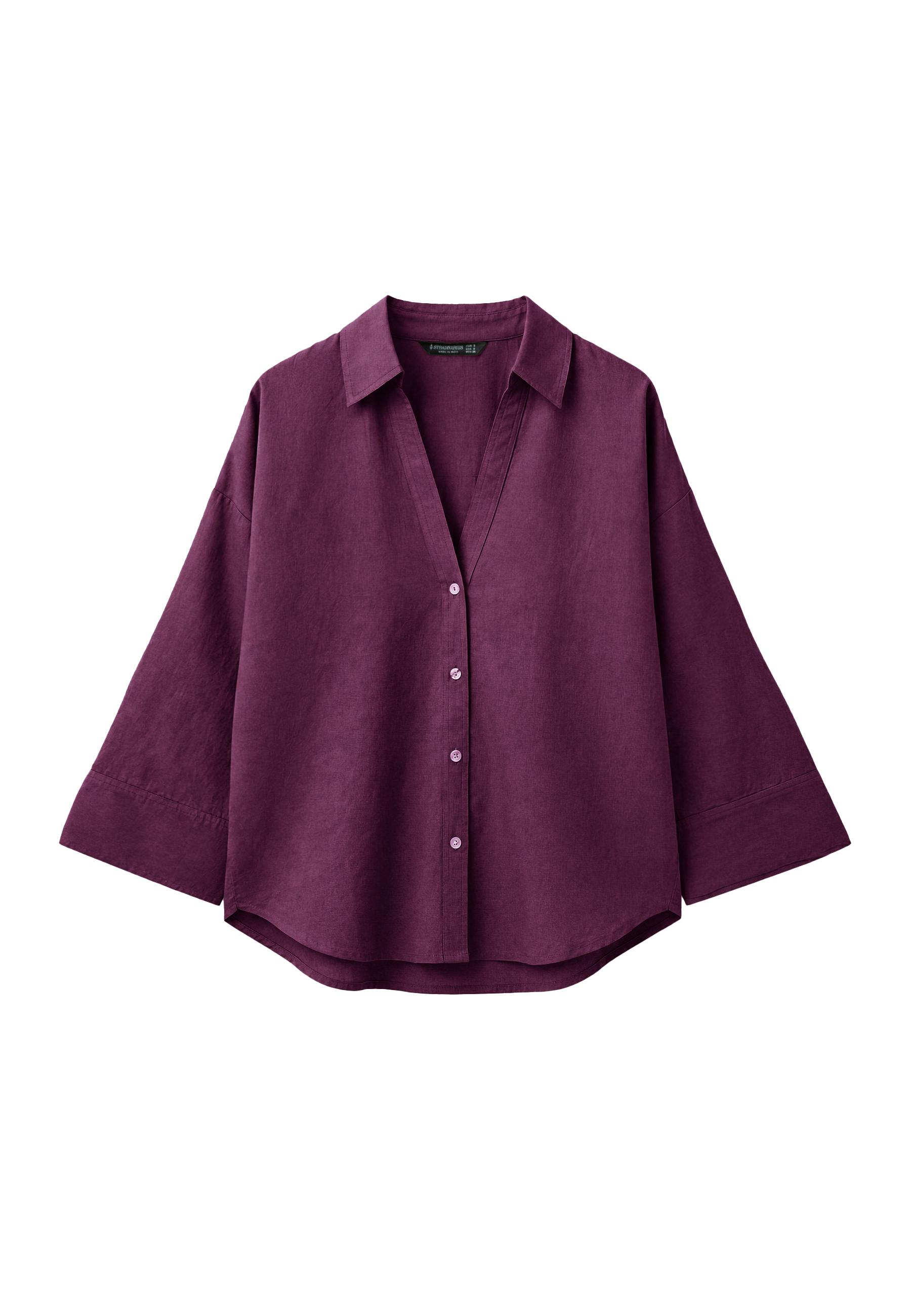 Linen-effect kimono sleeve shirt — Purple