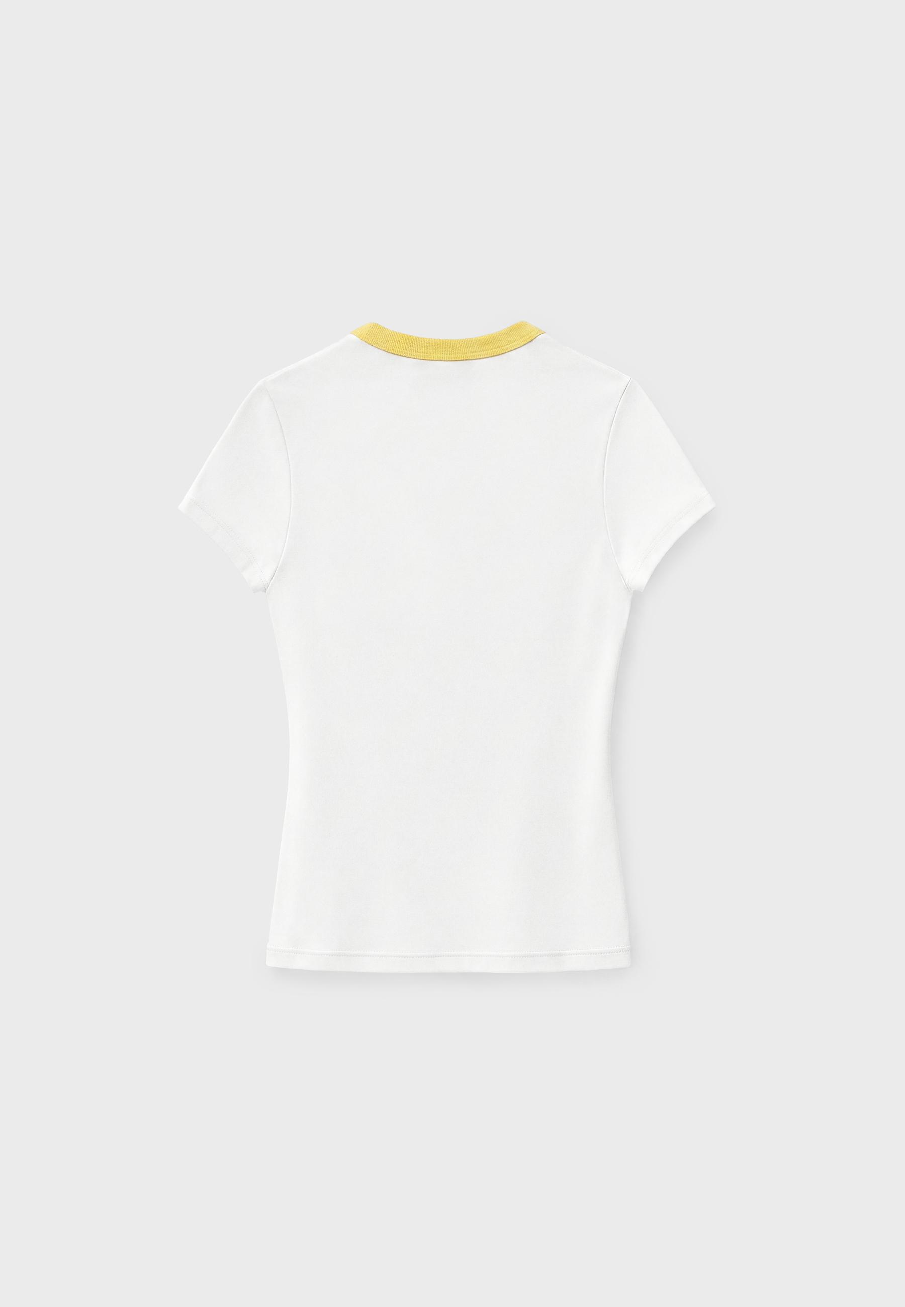 Contrast neck T-shirt with slogan — Pastel yellow