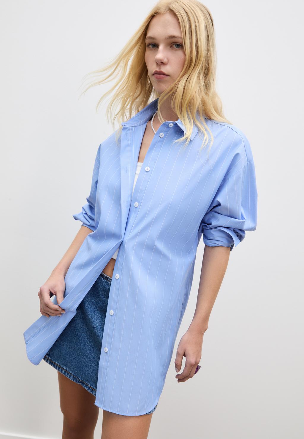 Long striped poplin shirt