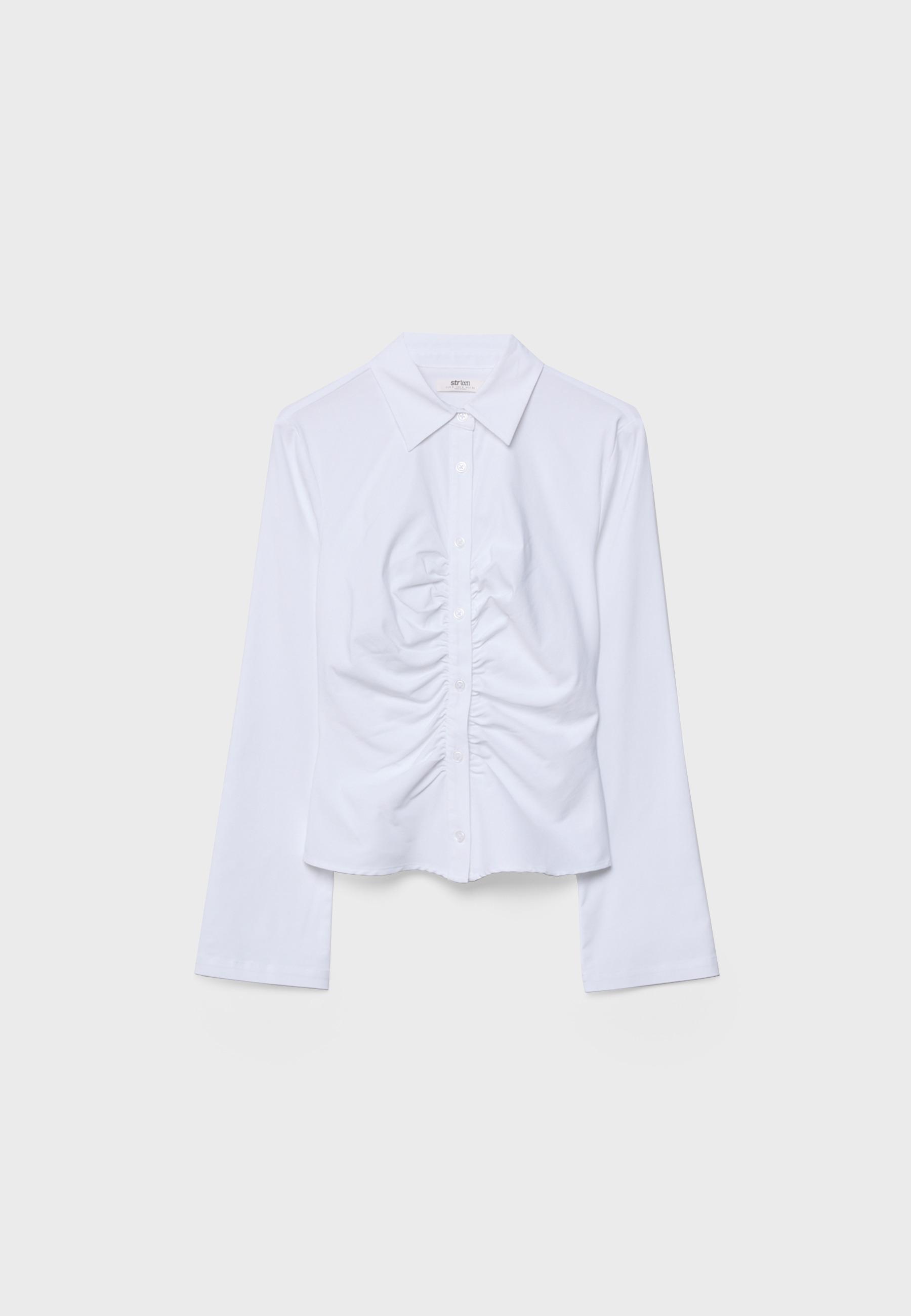 Plain gathered shirt — White