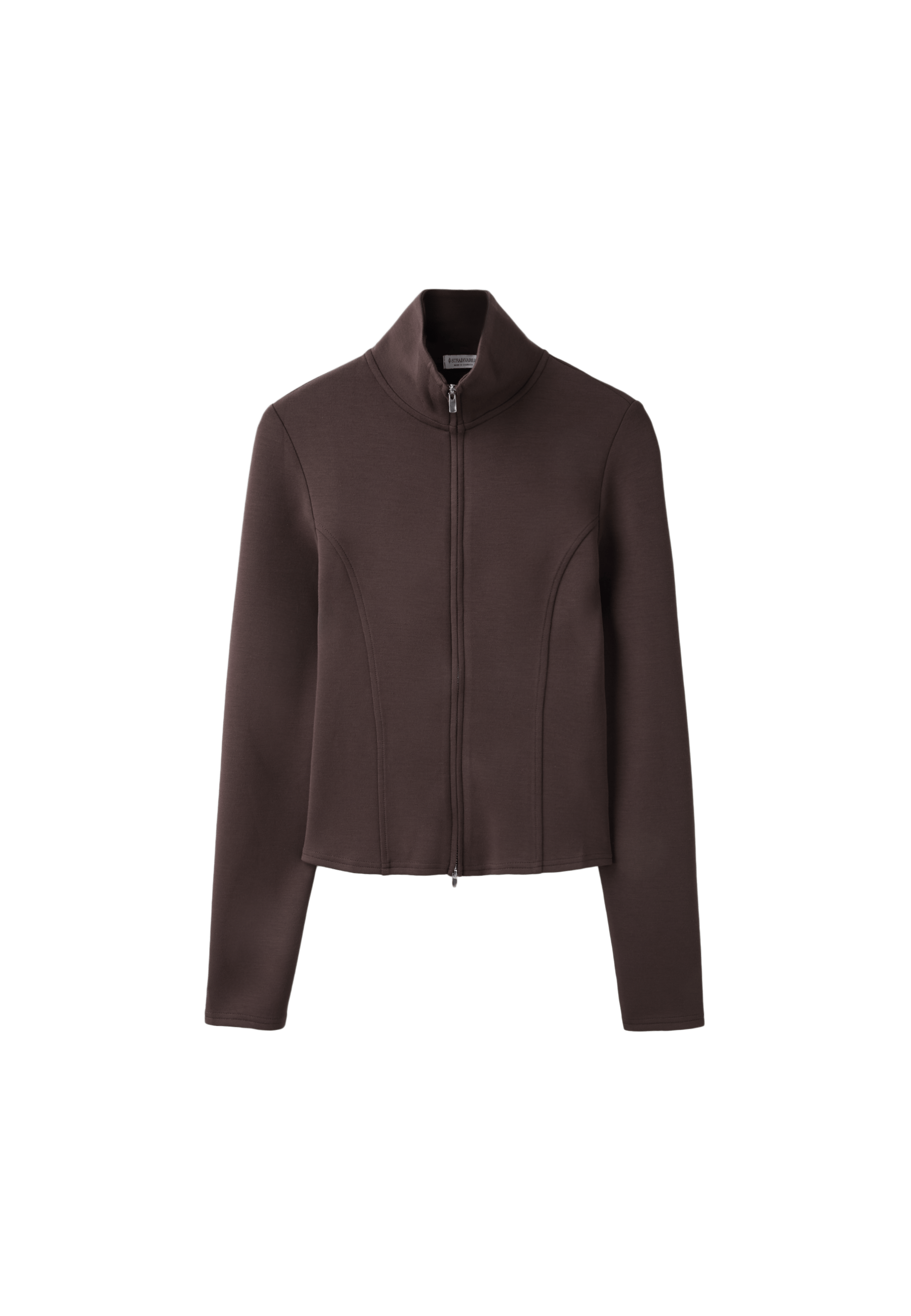 Soft-touch fitted zip-up sweatshirt — Brown