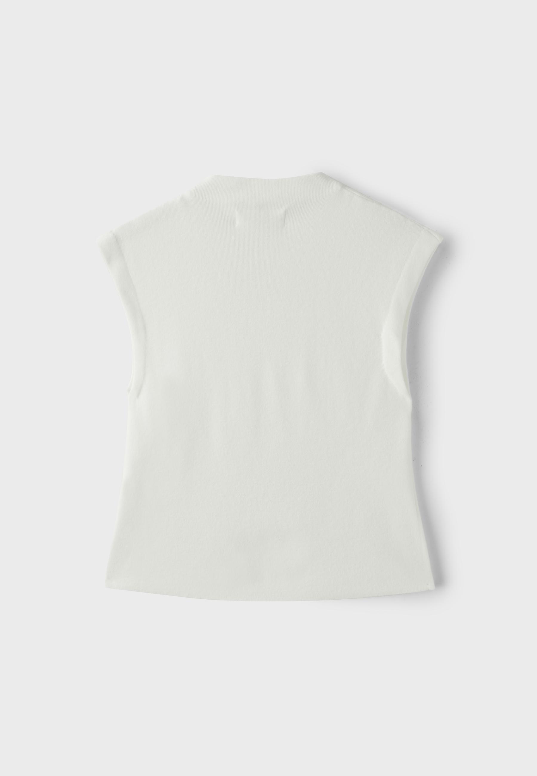 Stand collar knit top — Ecru