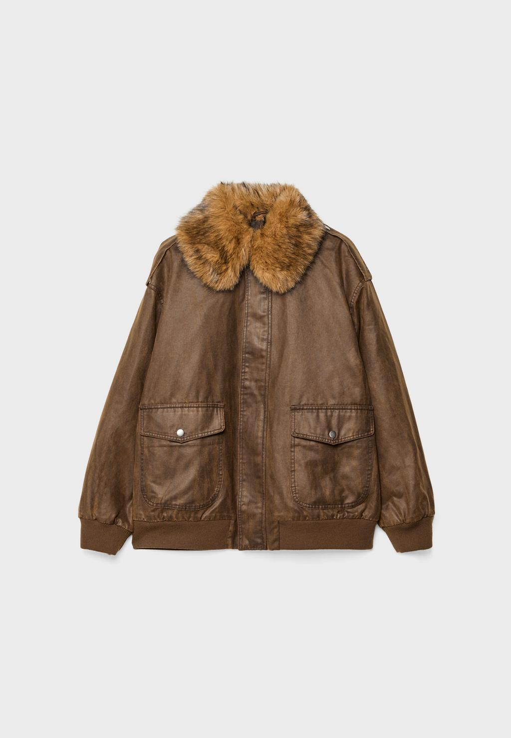 Long contrast faux fur jacket
