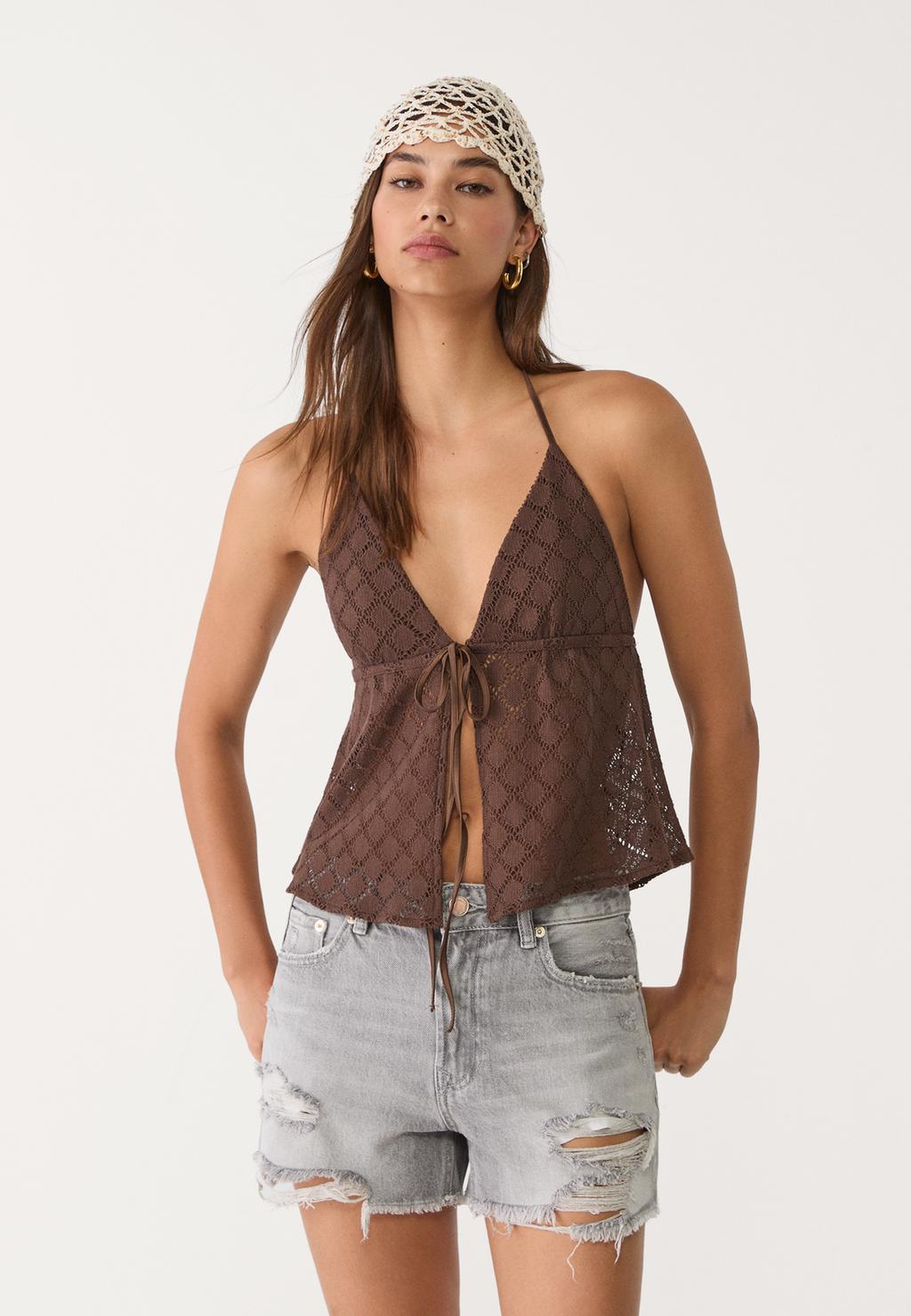 D75 Shorts in denim strappati