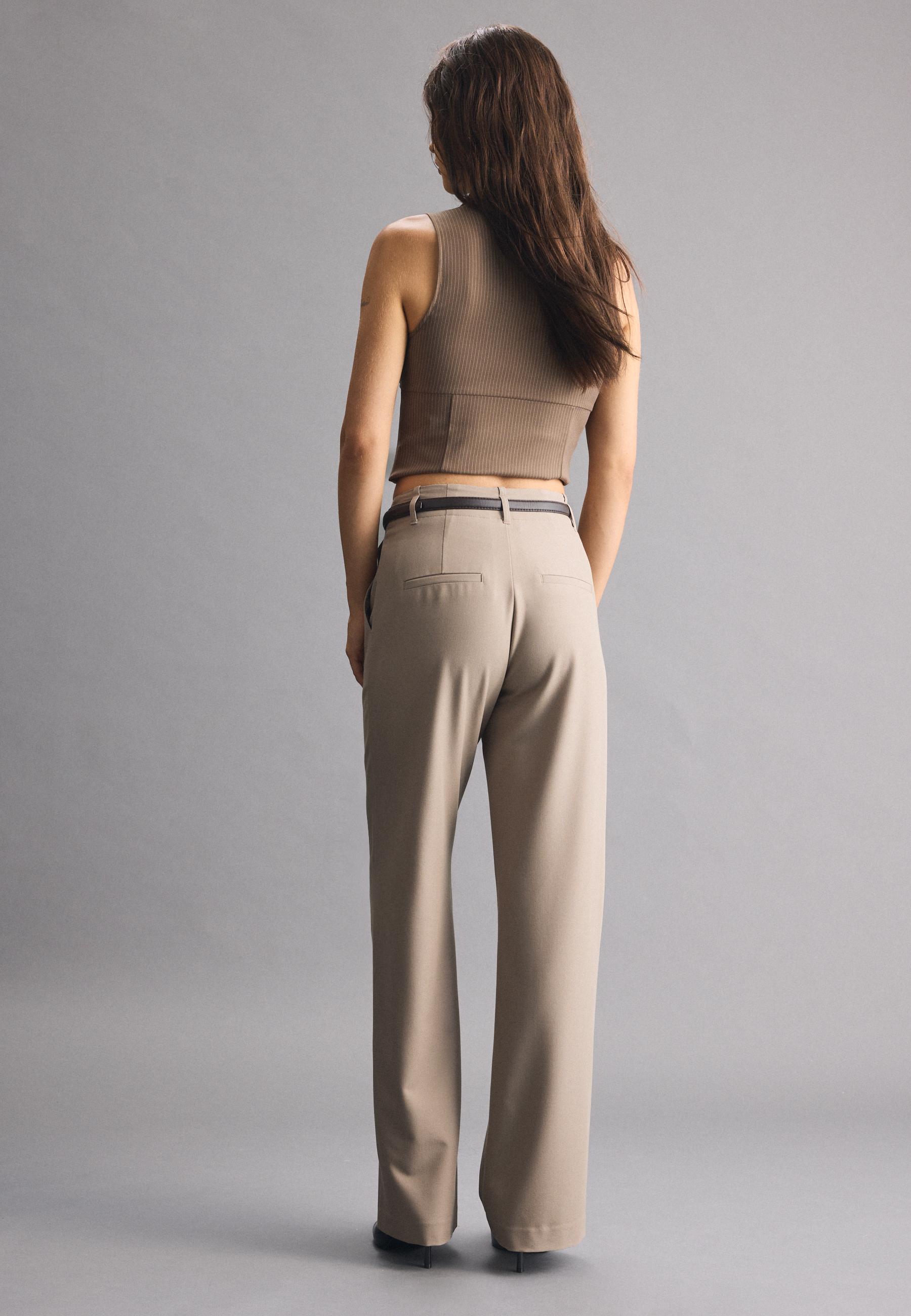 Flowing straight-leg smart trousers with belt — Brown