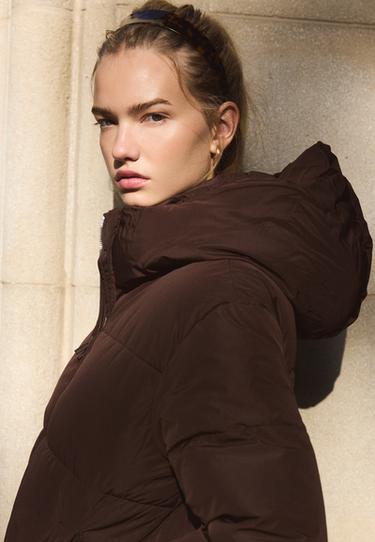 Basic hooded padded jacket — Brown 3