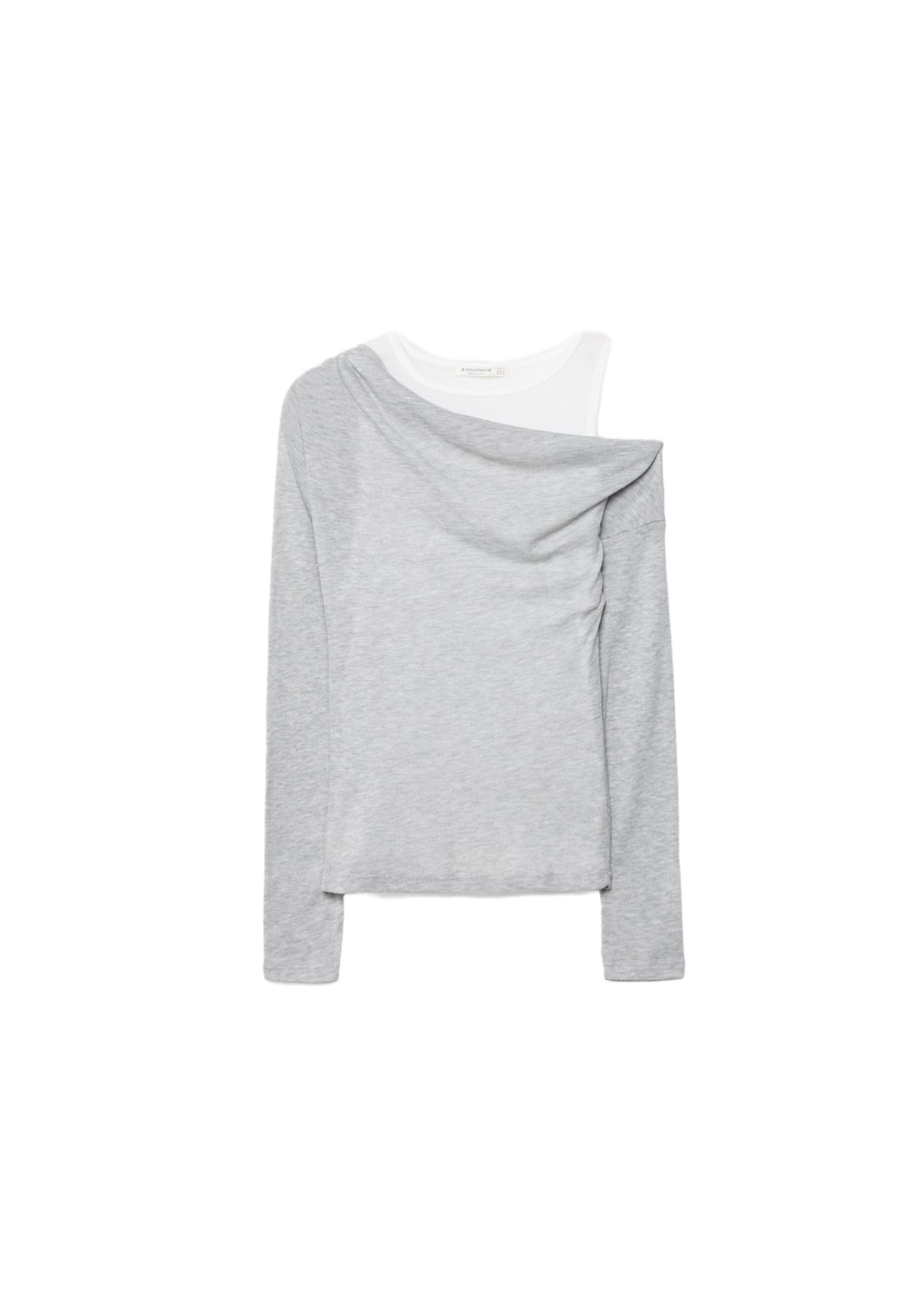 Asymmetric double T-shirt — Grey melange
