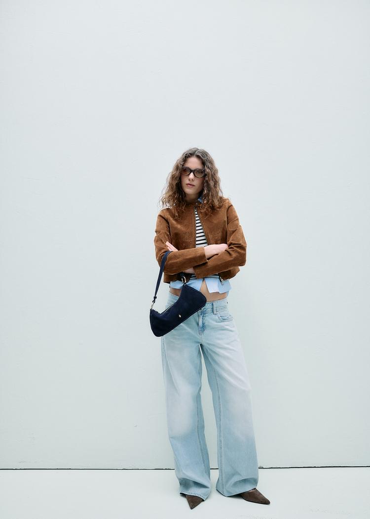 Stradivarius Μπουφάν Μηχανής 100% Δέρμα Καφέ L