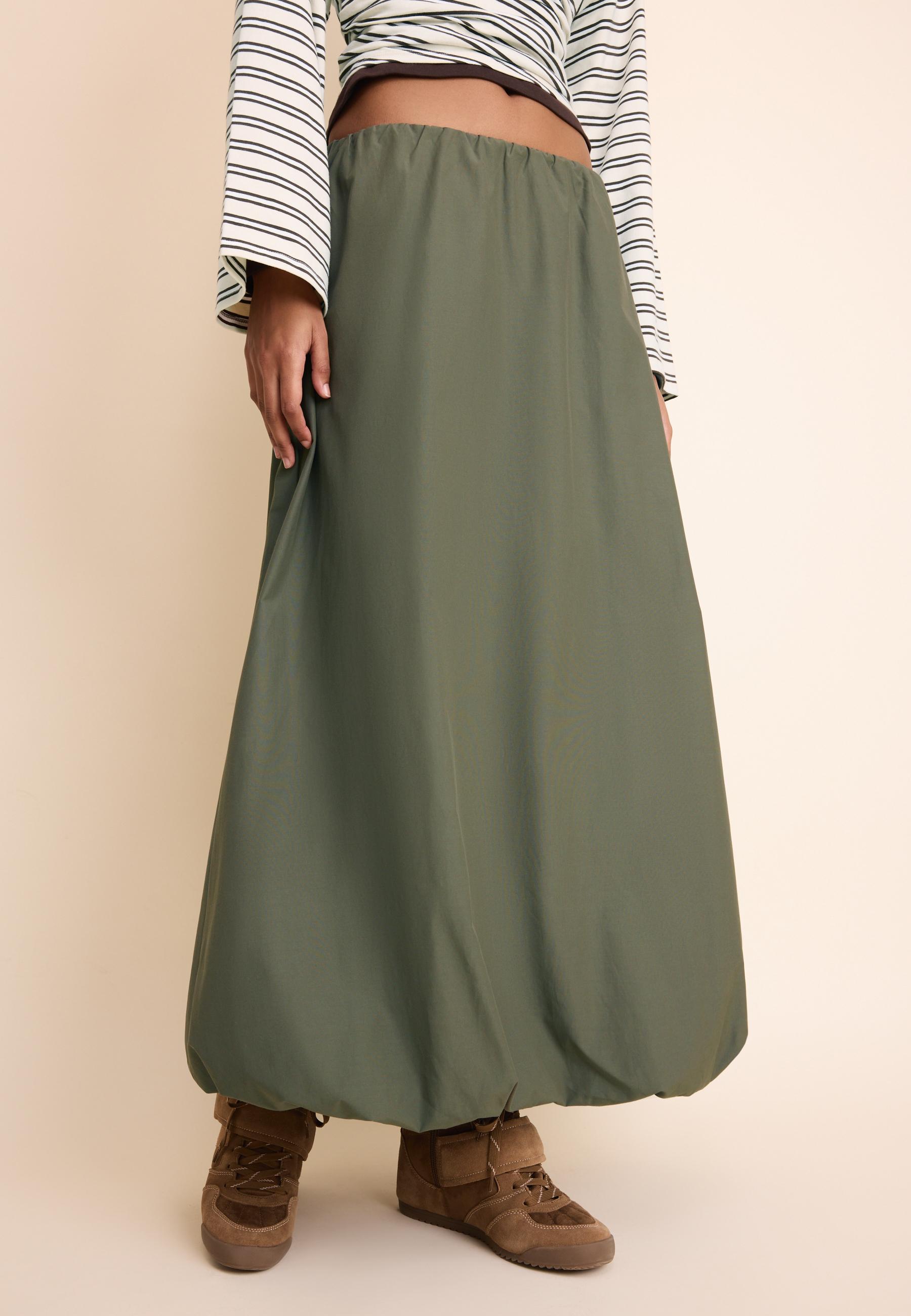 Poplin balloon maxi skirt — Khaki