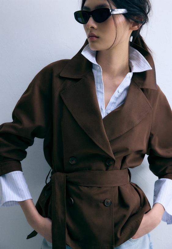 Padajoč Kratek Trenčkot S Pasom