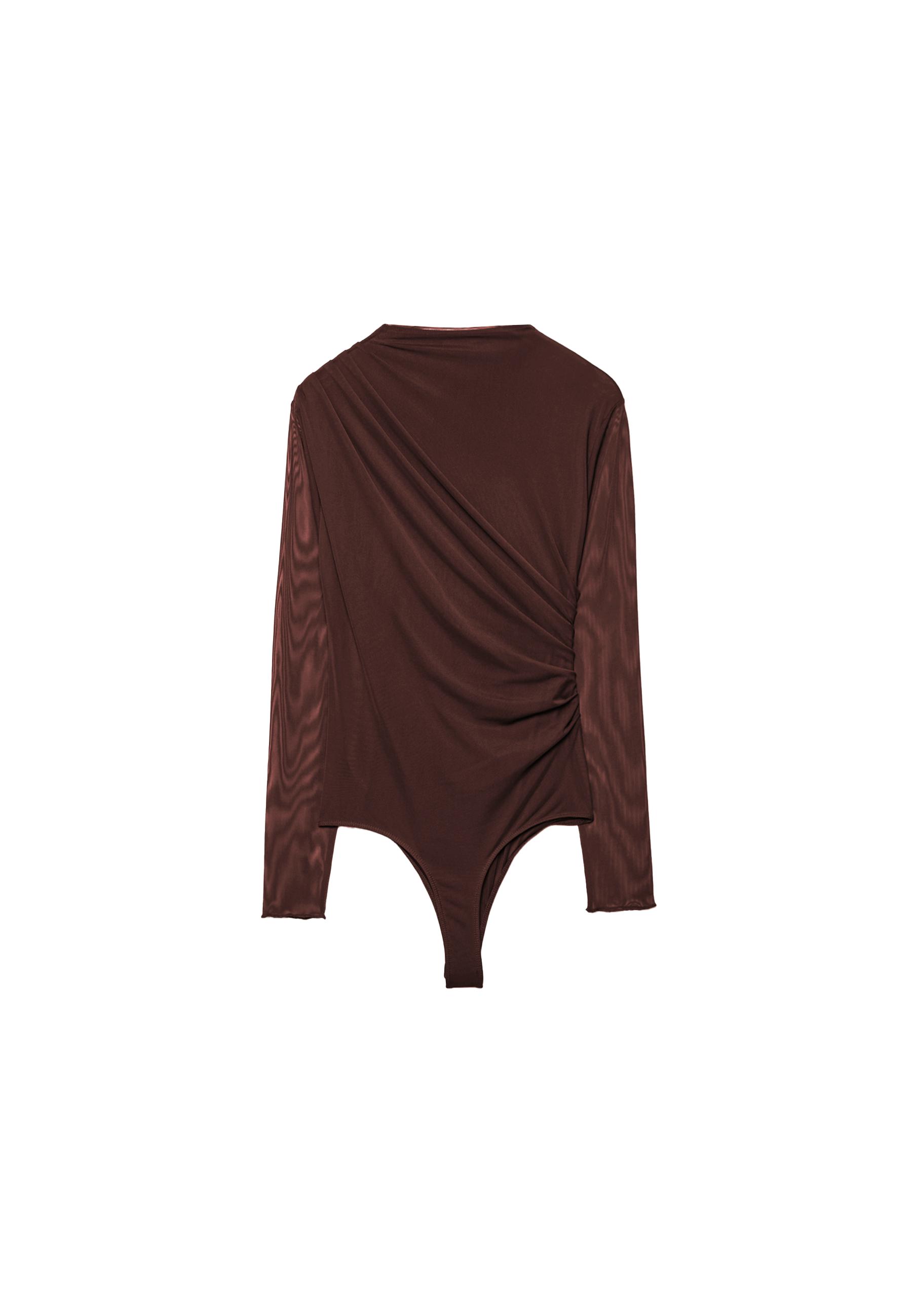 Ruched tulle bodysuit — Brown