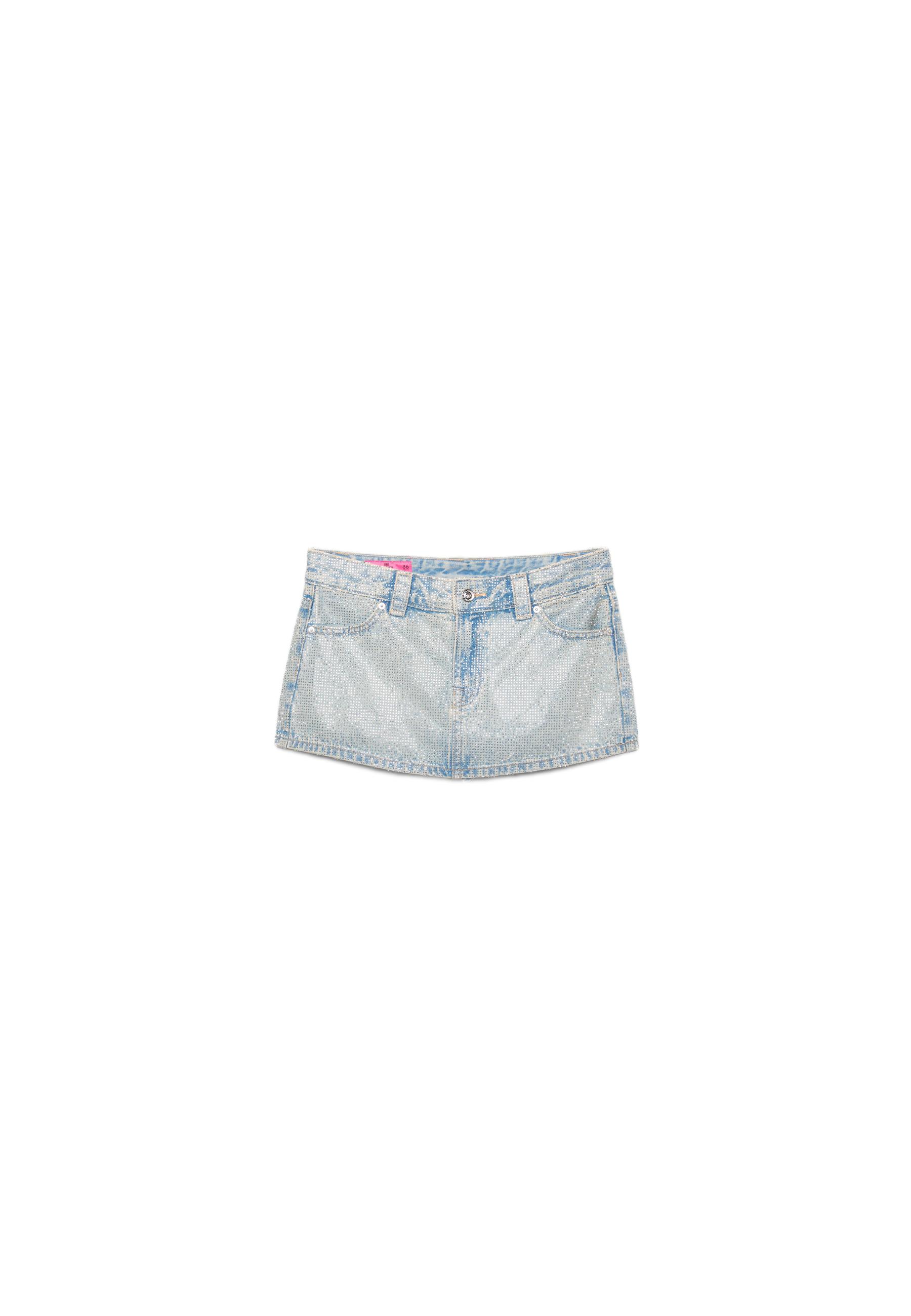 One Dilemma denim skort with rhinestones — OVERDYED BLUE DENIM