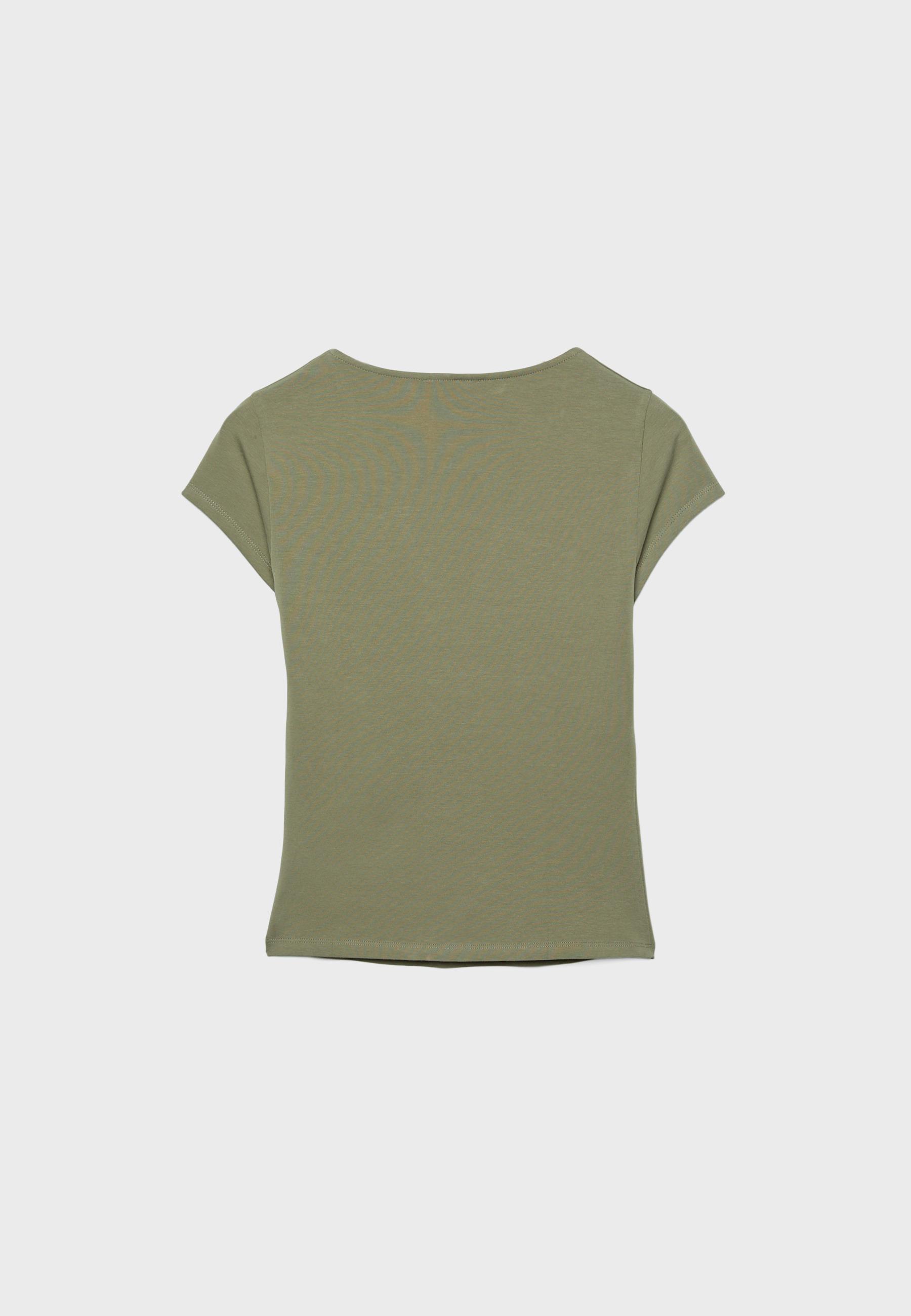 V-neck short sleeve T-shirt — Olive green