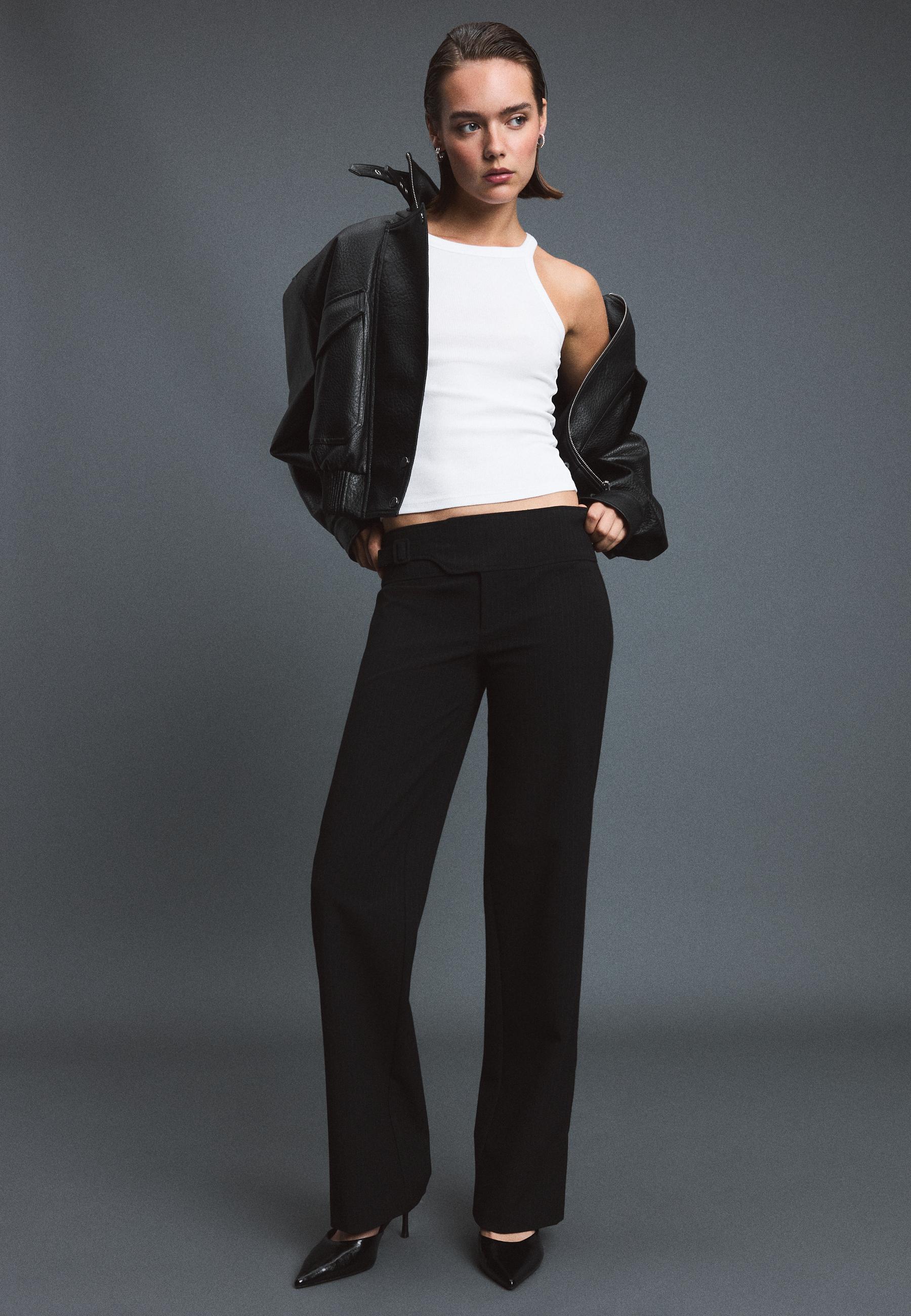 Stradivarius Çizgili toka detaylı straight fit pantolon görsel 8