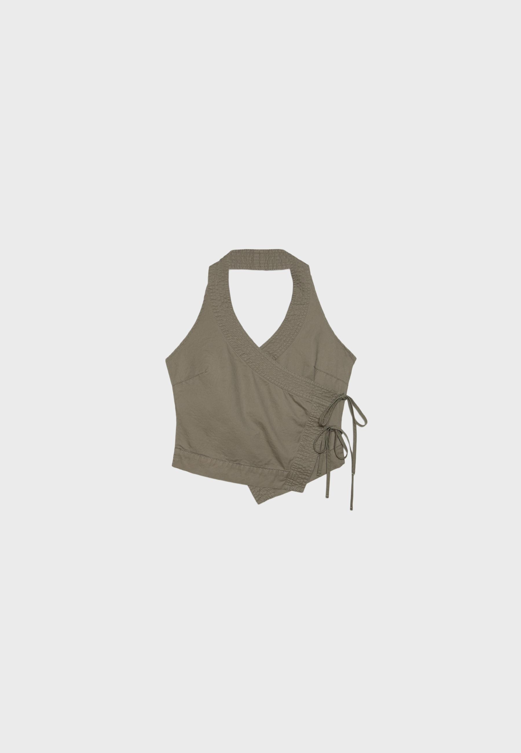 Halter neck wrap top — Khaki