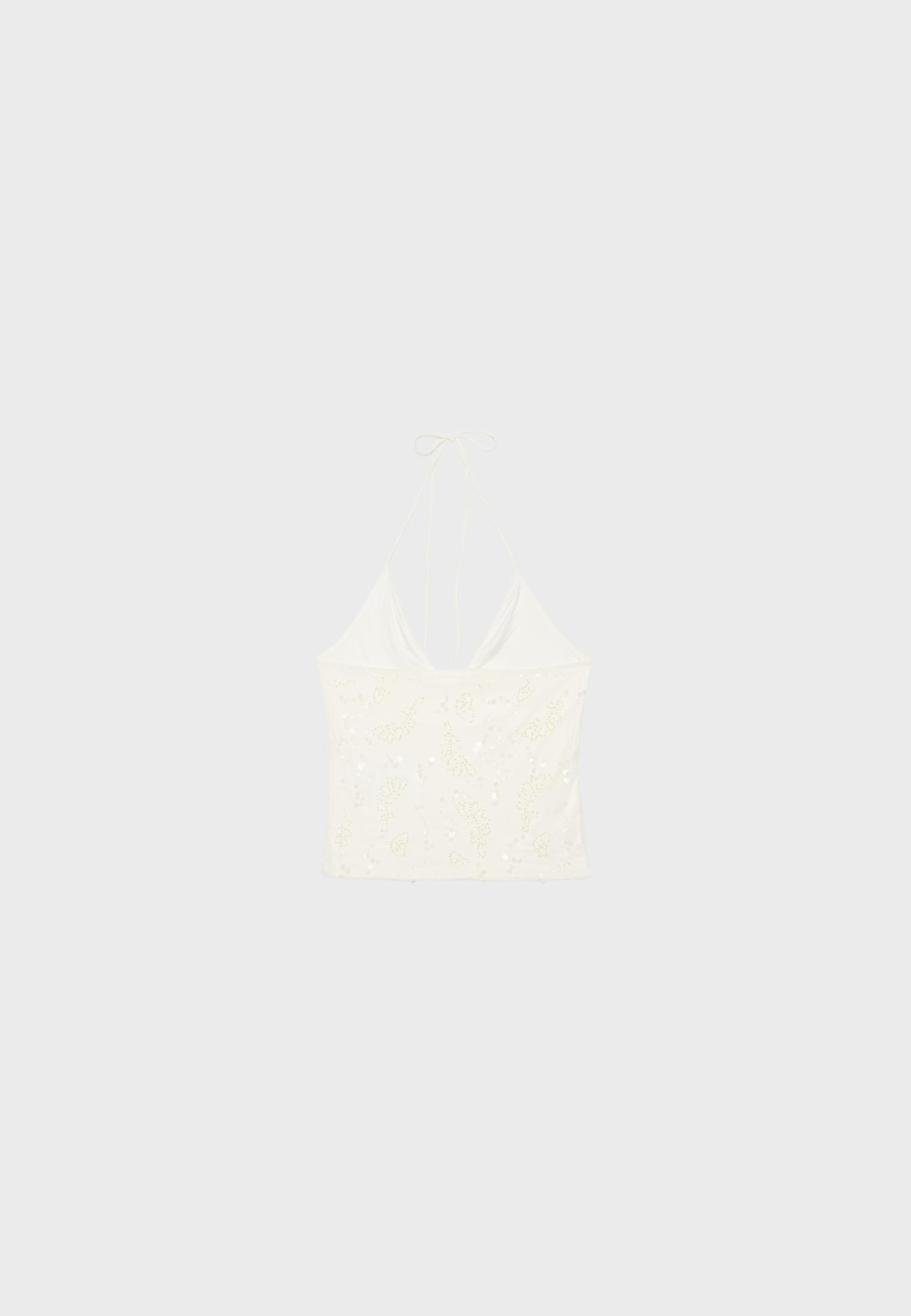 Embroidered sequin halter top — Vanilla