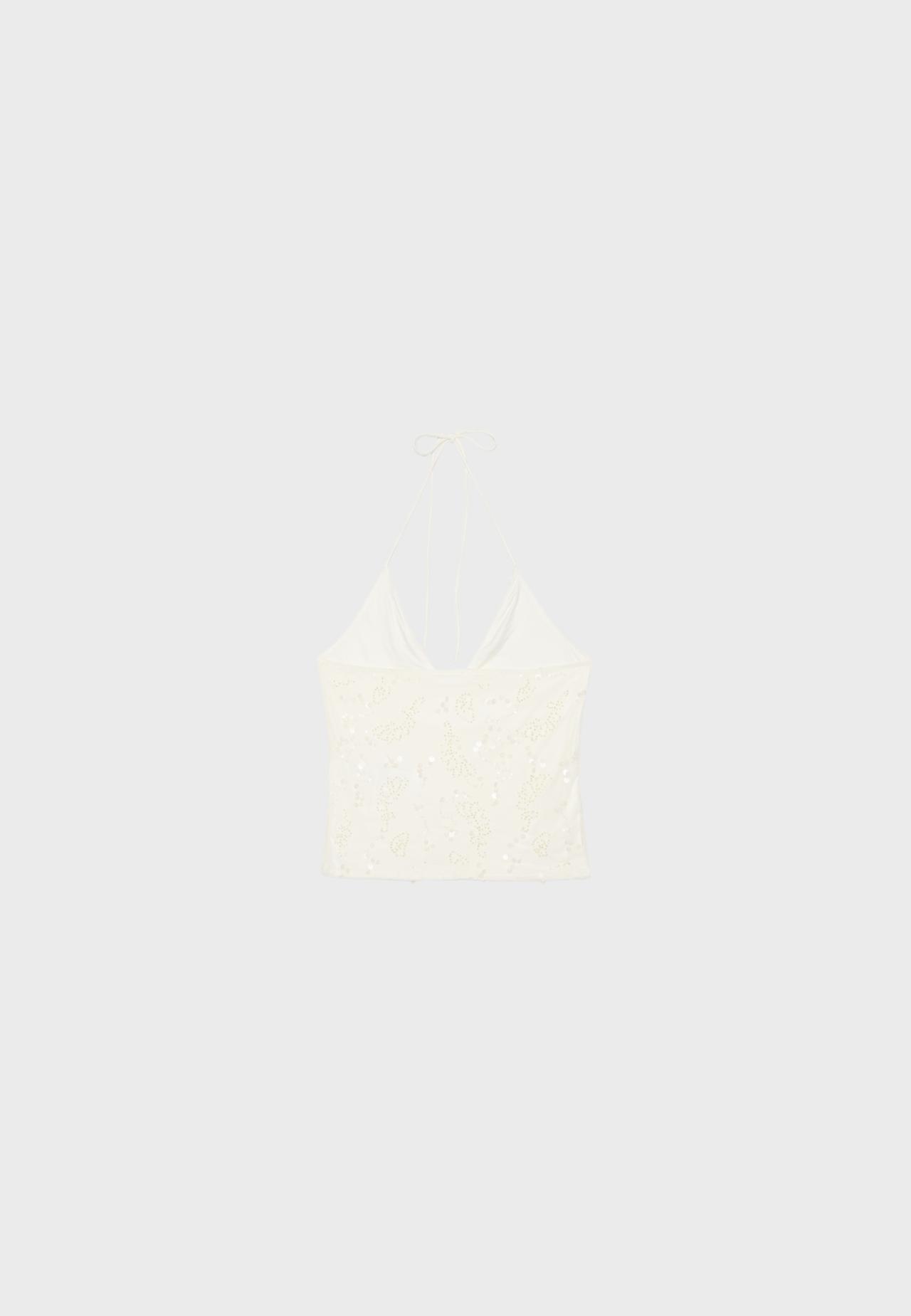 Rhinestones embroidered halter top — Vanilla
