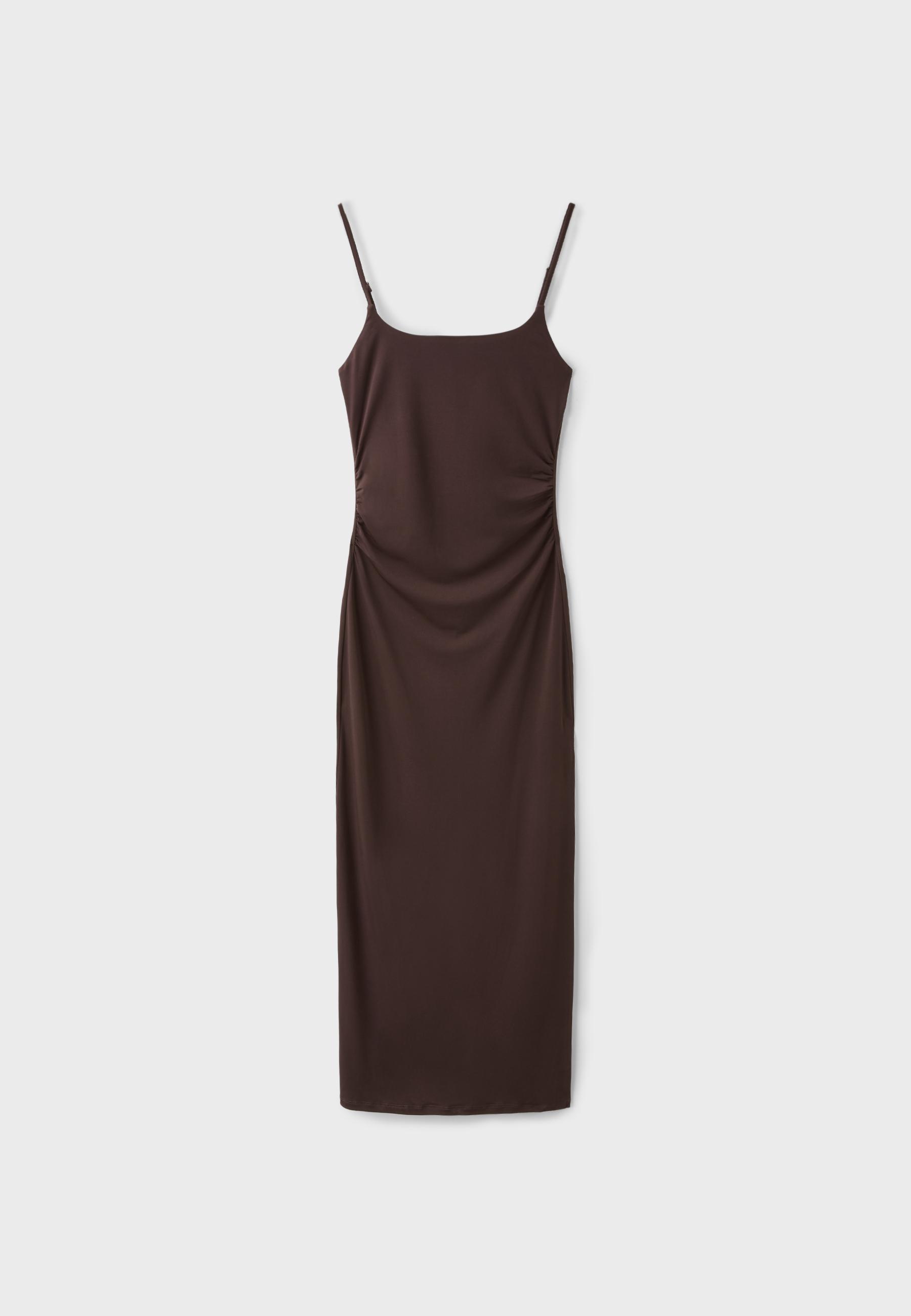 Gathered strap midi dress