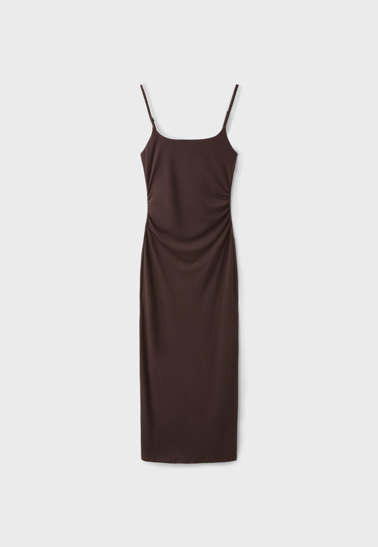 Gathered midi dress — Brown
