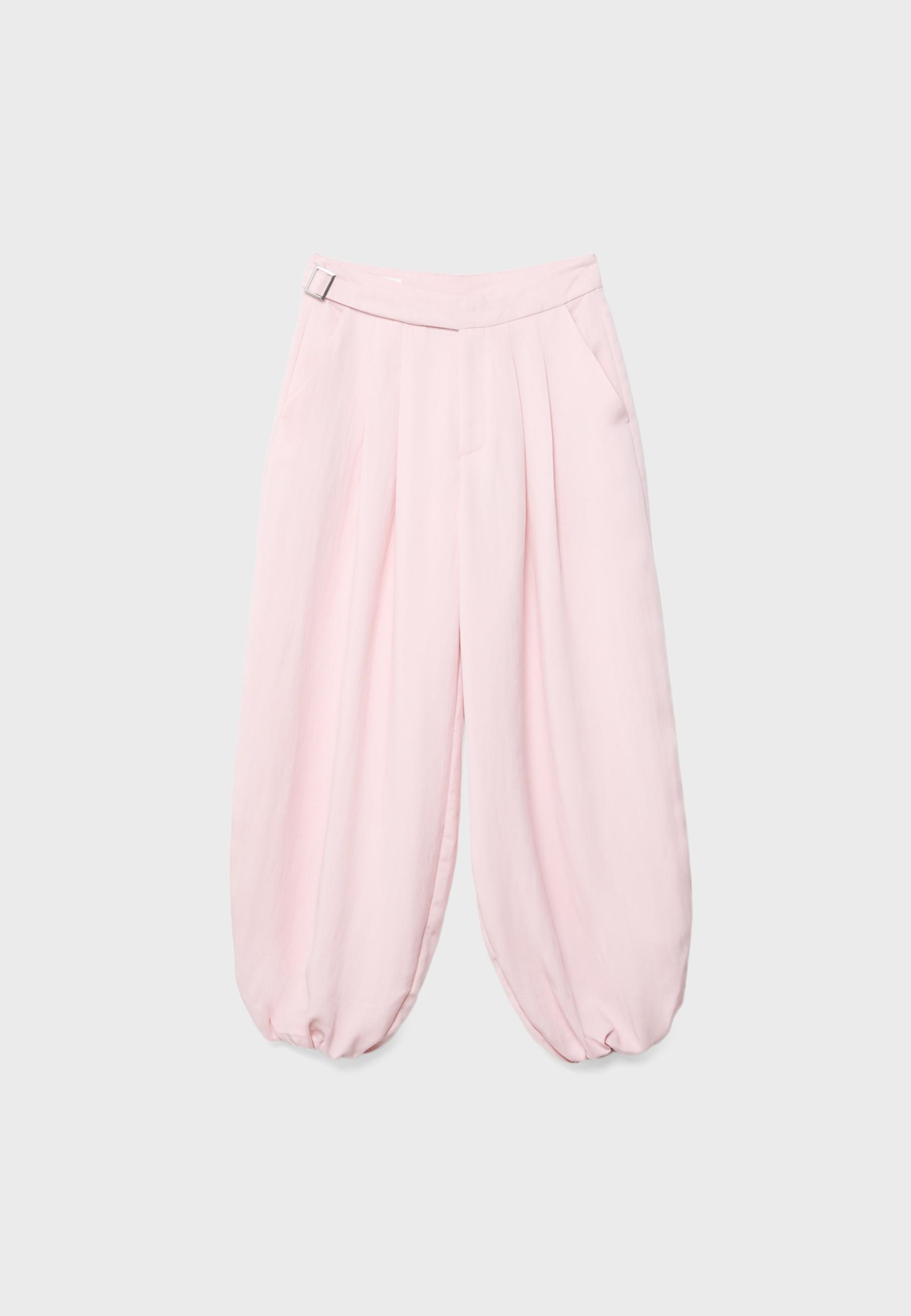 Darted sarouel trousers with buckle — Pastel pink