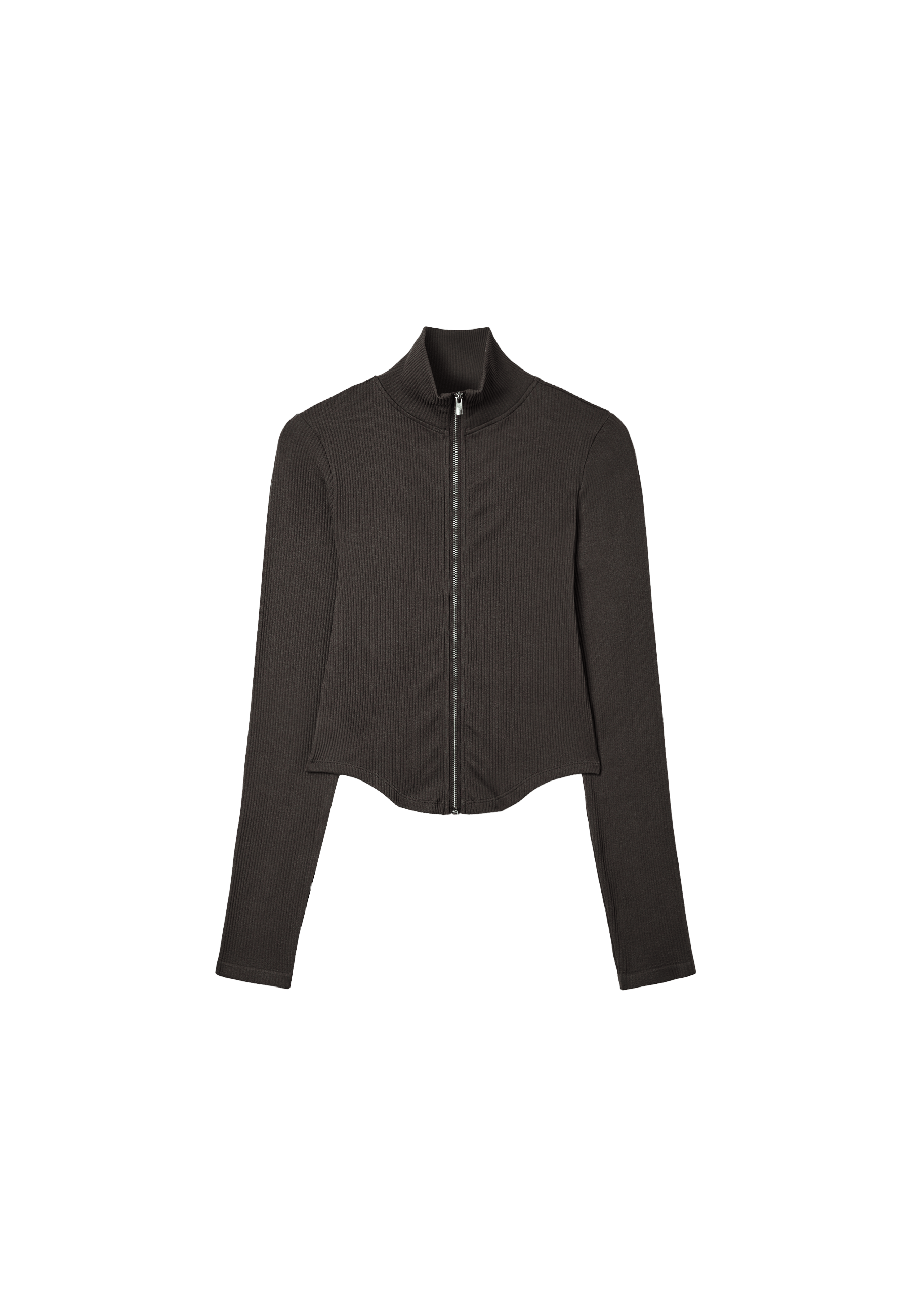 Fitted zip-up T-shirt — Brown
