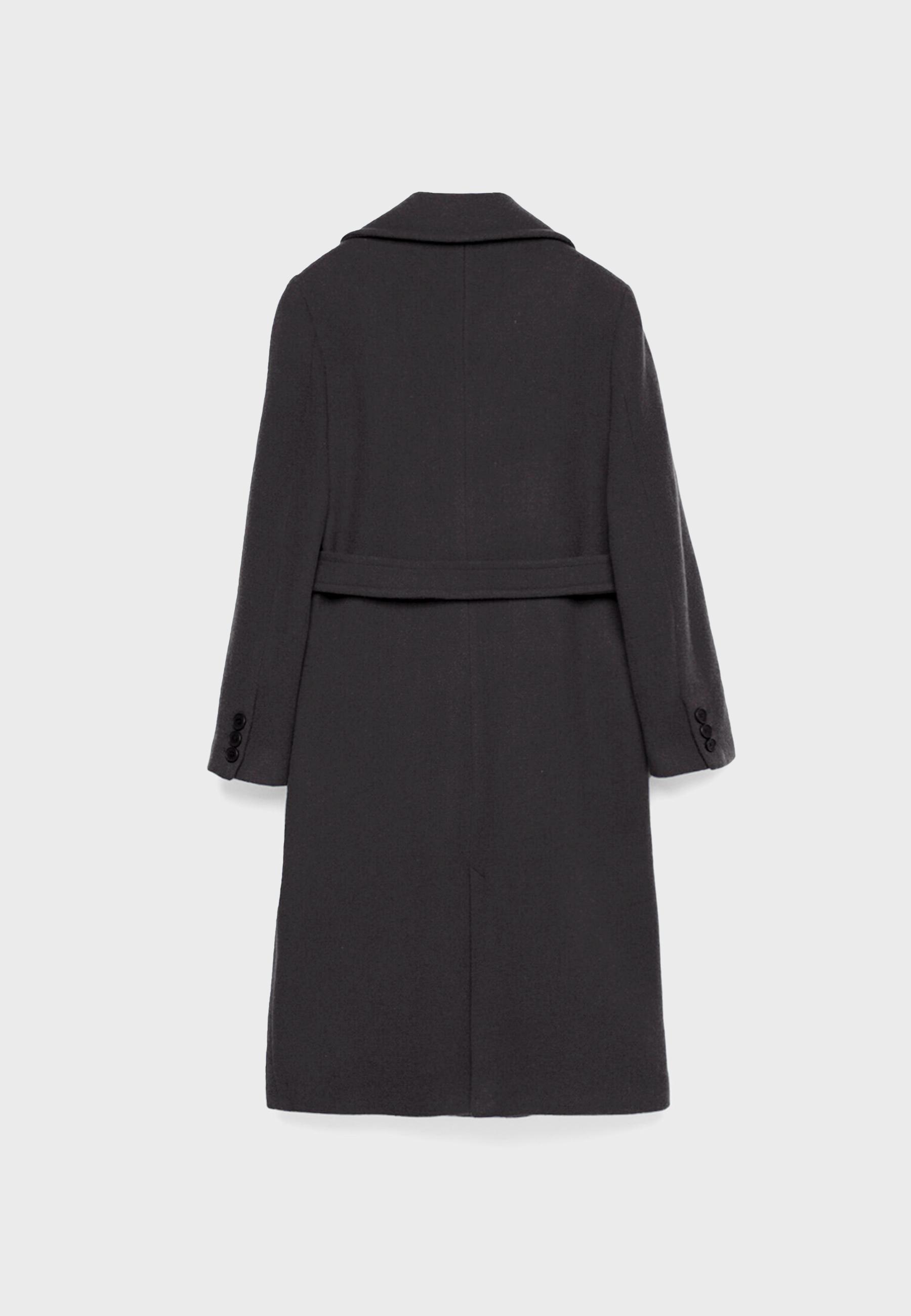 Felt texture coat with belt — Black