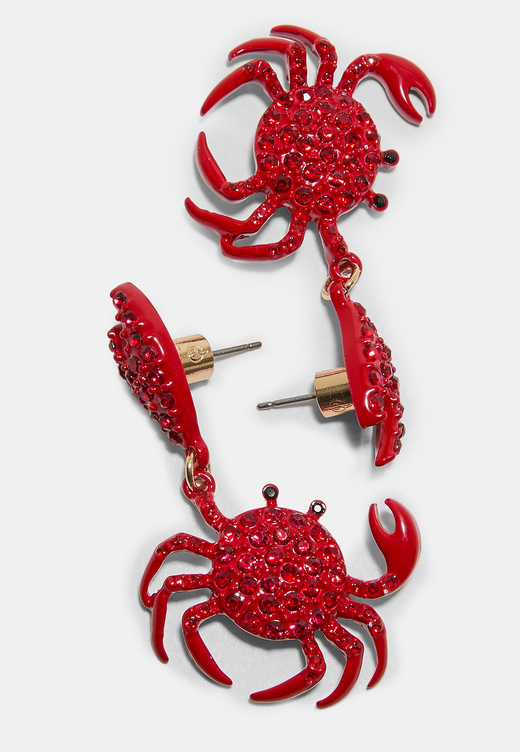 Rhinestone crab earrings — Red