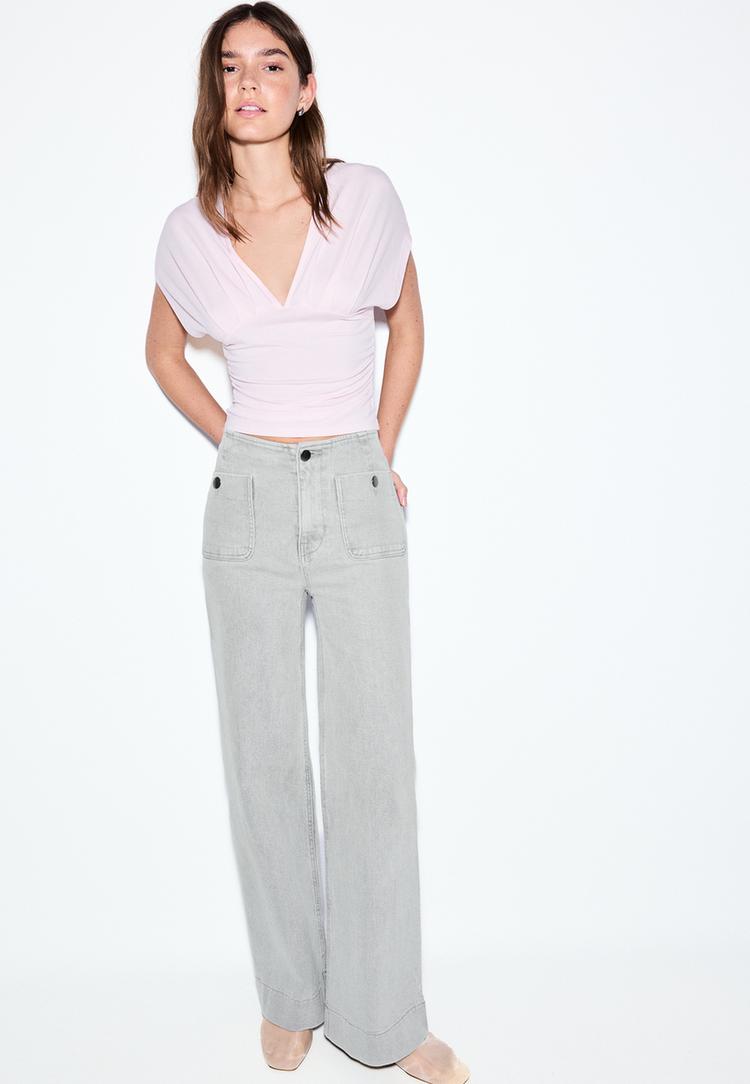 Stradivarius D77 Μινιμαλίστ Τζιν Με Τσέπες Μπλε Overdye 34