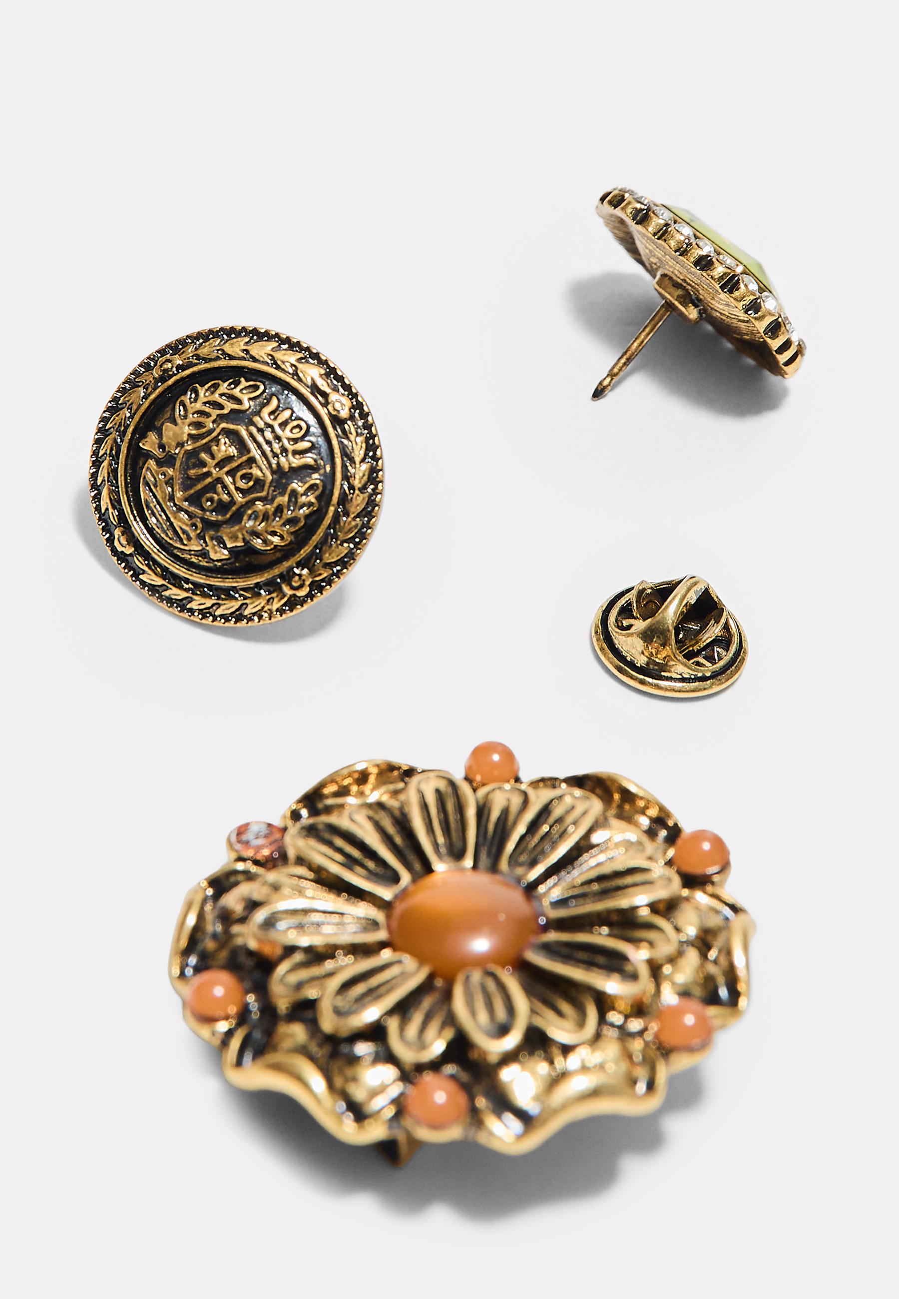 Set of 3 engraved brooches — Gold