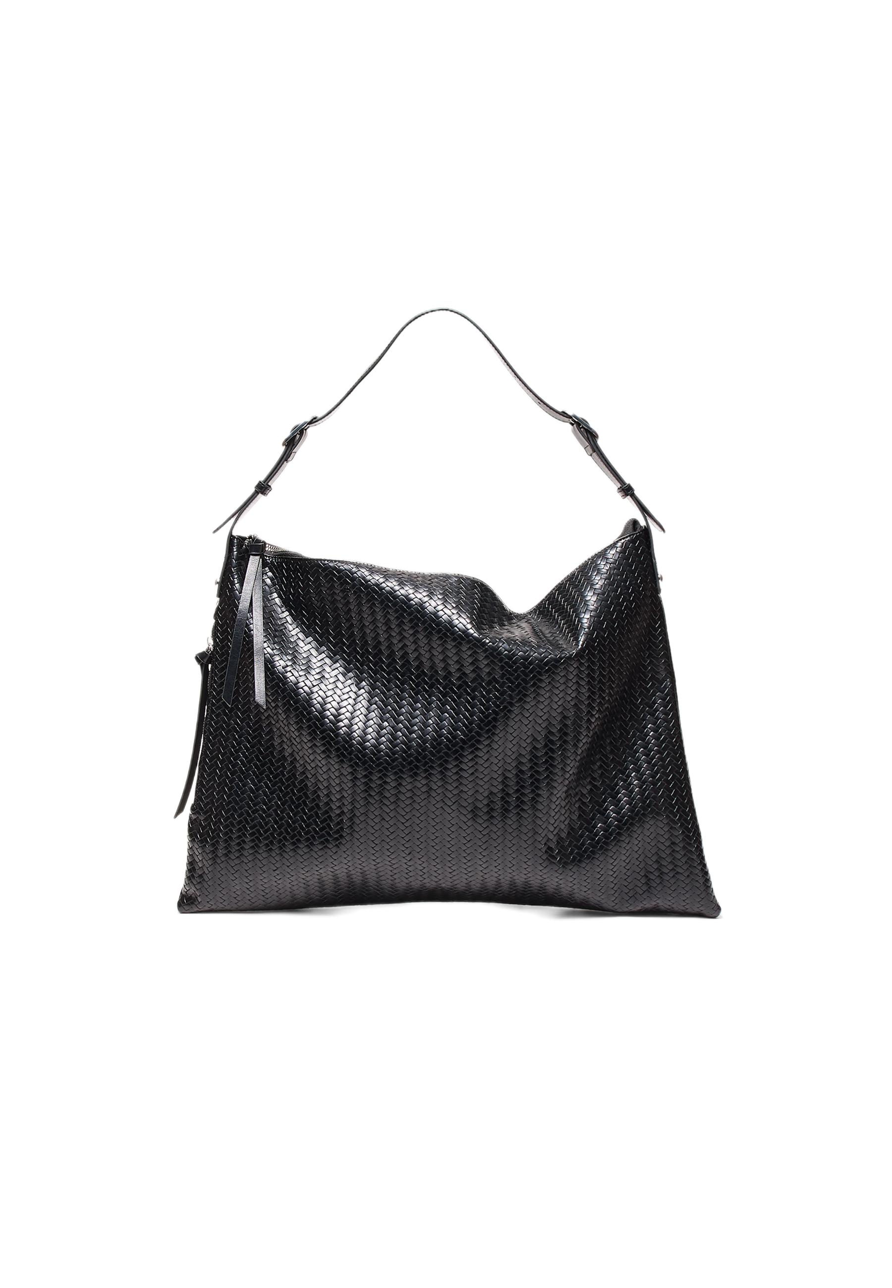 Soft touch shoulder bag with zips — Black