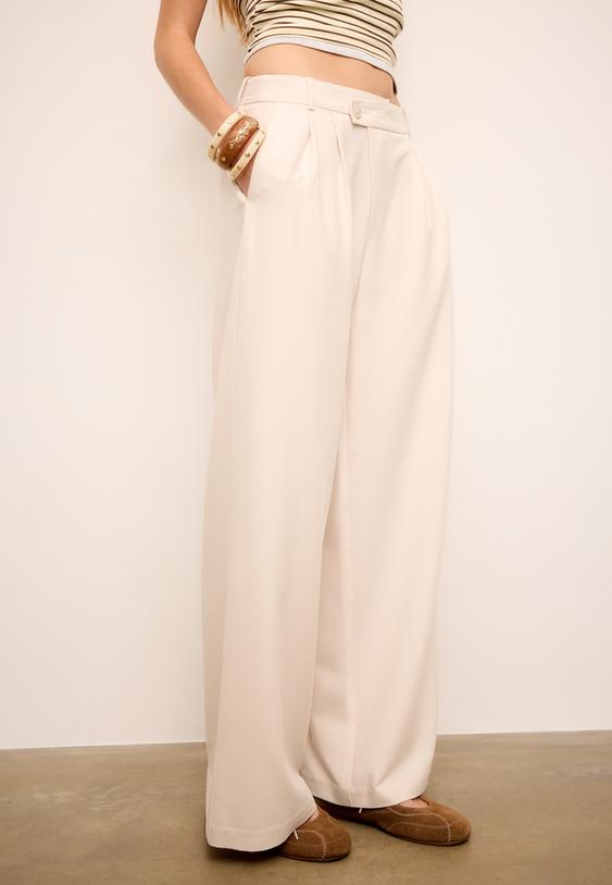 calcas de vestir casuais com cintura cruzada as riscas