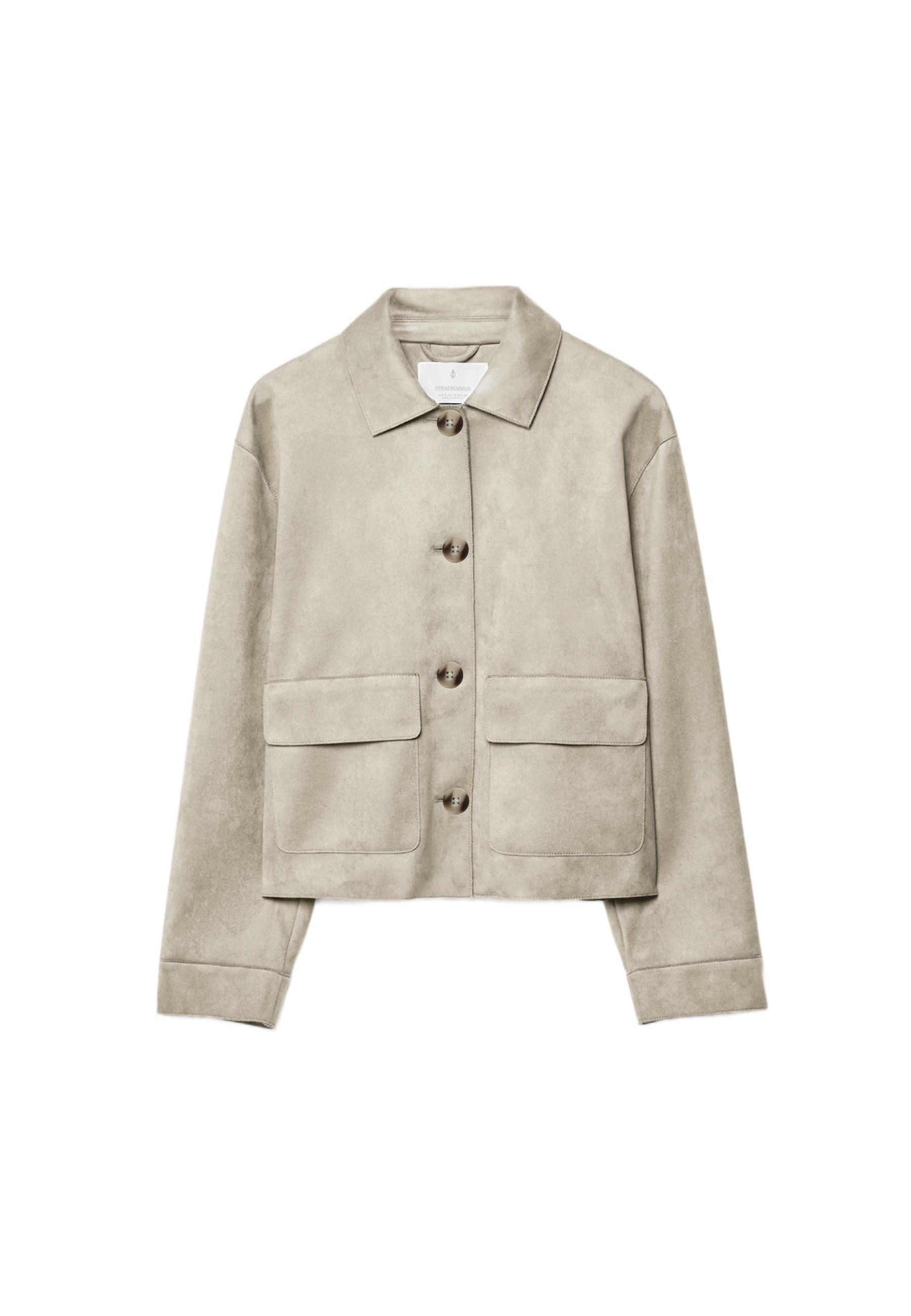 Faux suede jacket with pockets — Stone