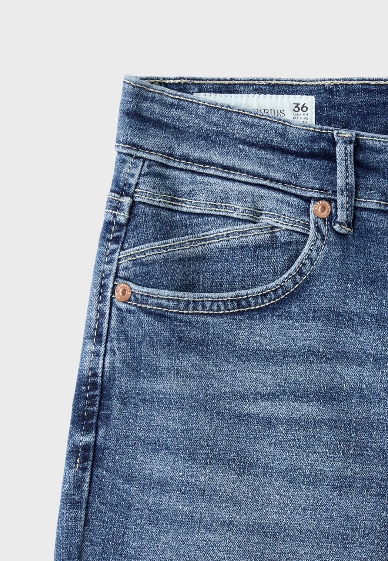 D74 bell bottom jeans with split — MEDIUM LIGHT BLUE DENIM