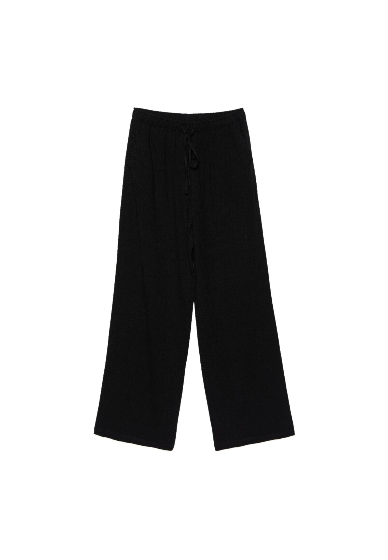 Straight-leg linen-look trousers — Black