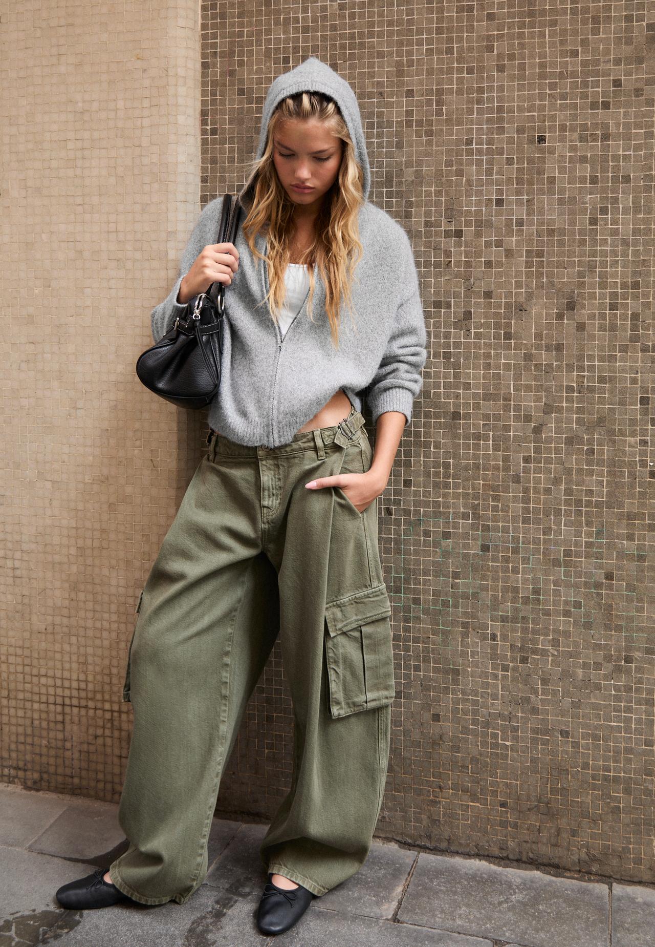 Hooded zip knit cardigan — Grey melange