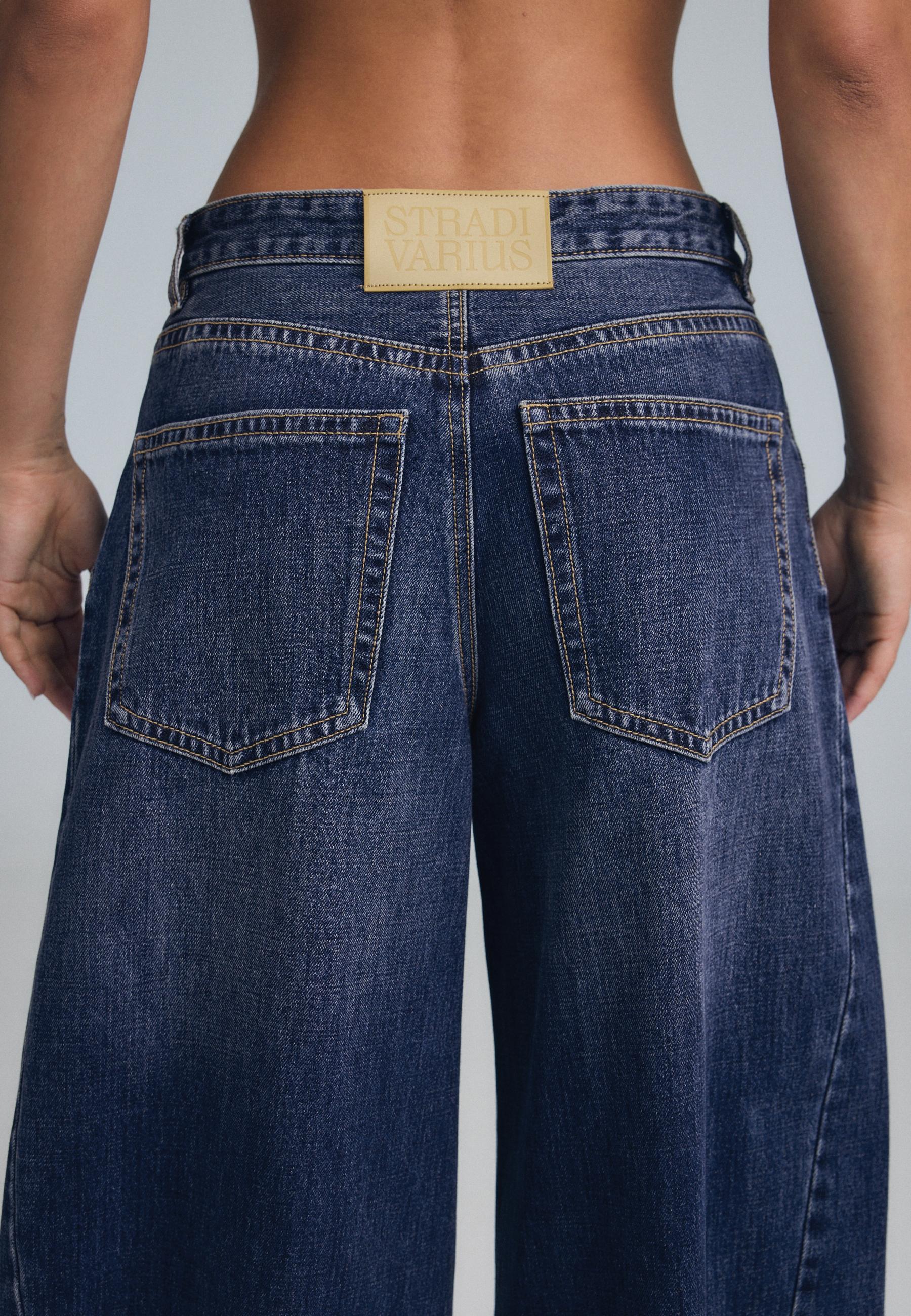Crossover waist baggy jeans — MEDIUM DENIM WASH