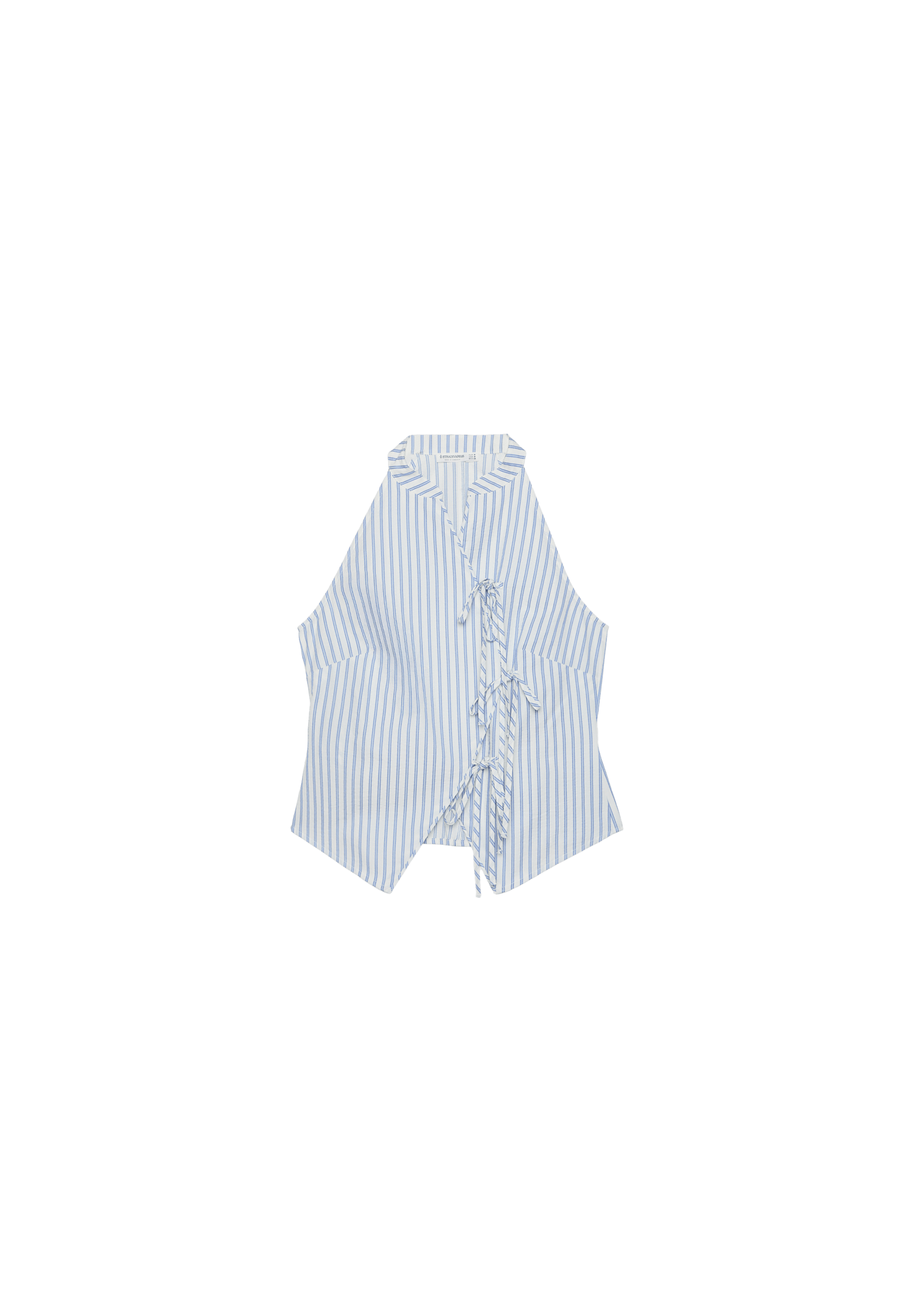 Semi-crinkled halter top with knots — Blue