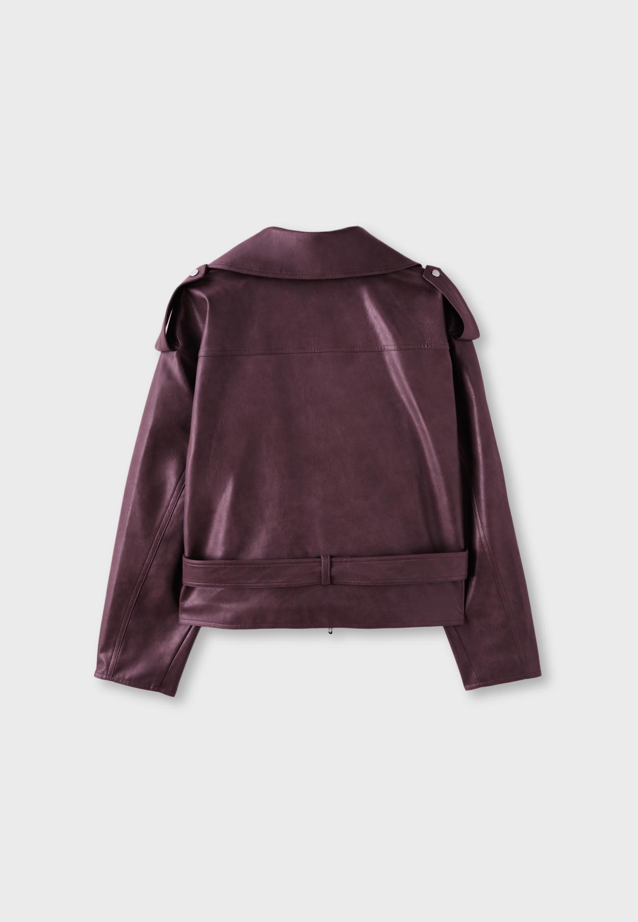 Leather effect biker jacket with belt — Purple