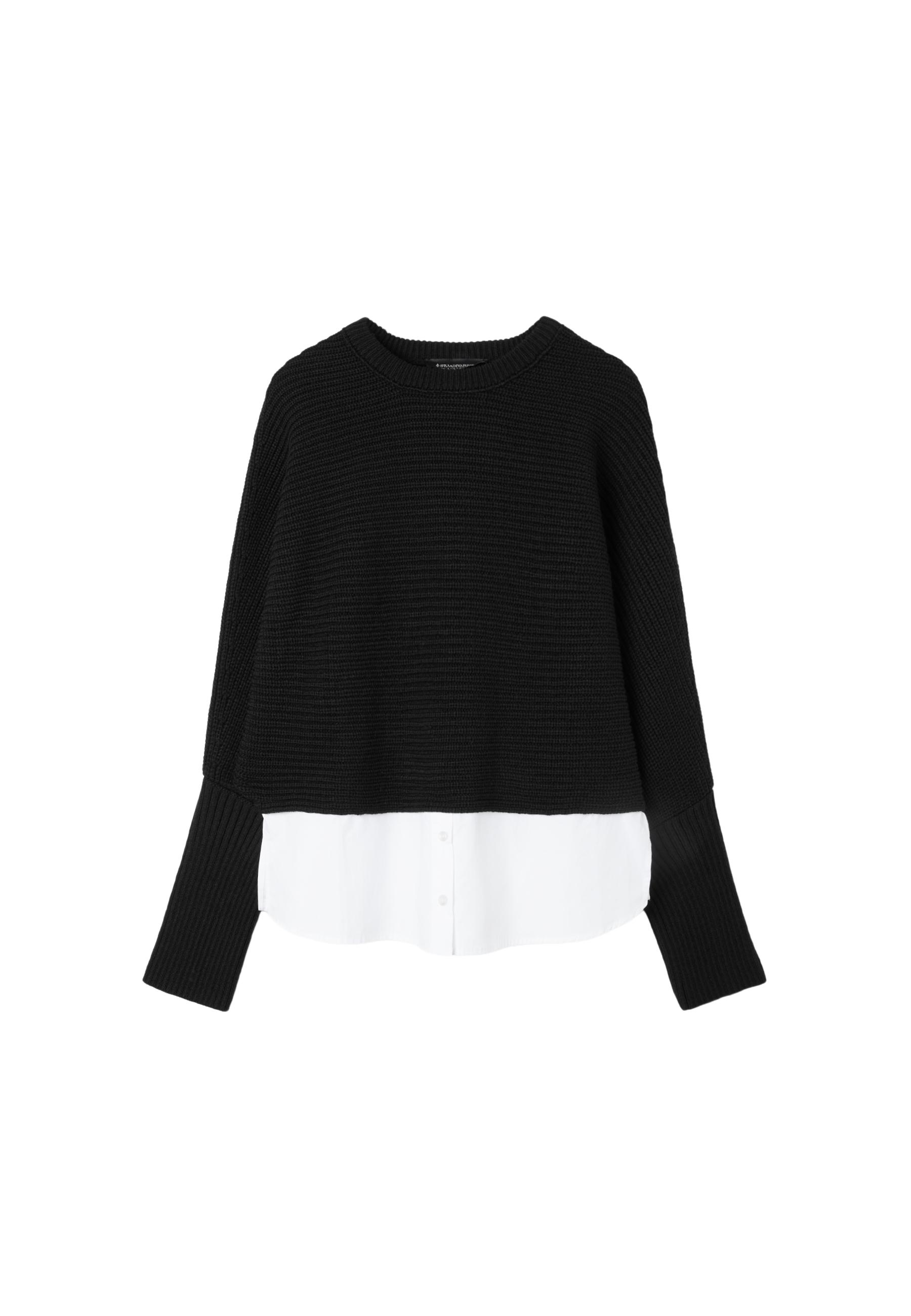 Mixed-fabric batwing knit jumper — Black