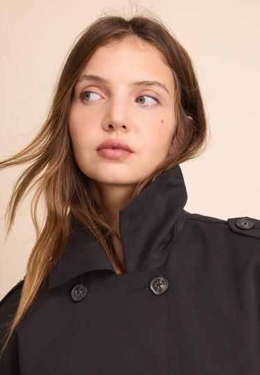 Short flowing trench coat with belt — Black 4