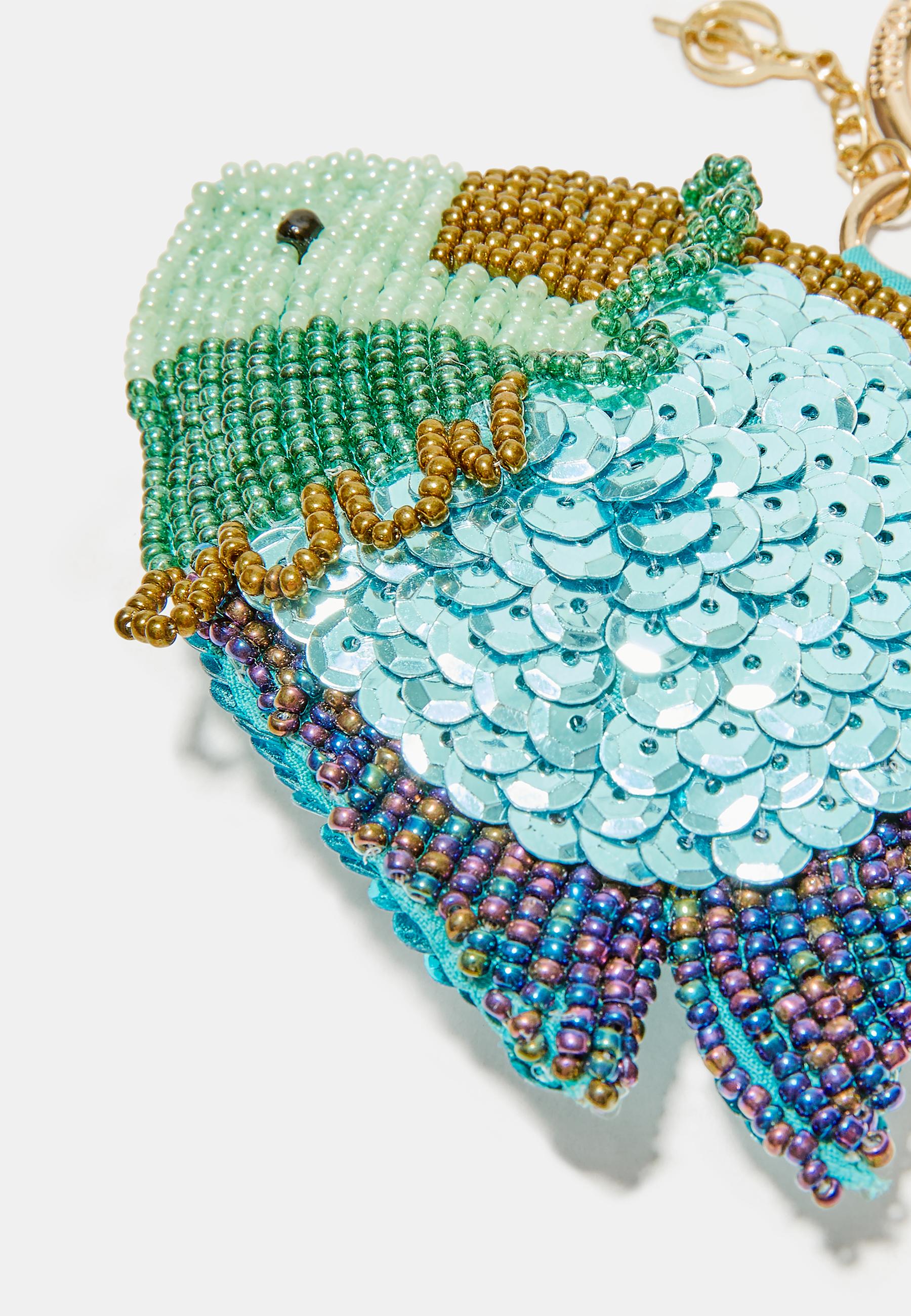 Beaded fish charm — Blue