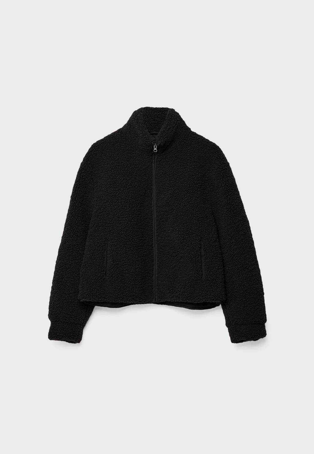 Zip-up faux shearling lined jacket