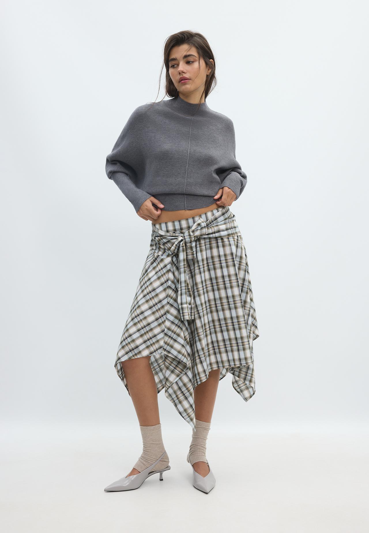 Batwing sleeve mock neck knit jumper — Dark grey