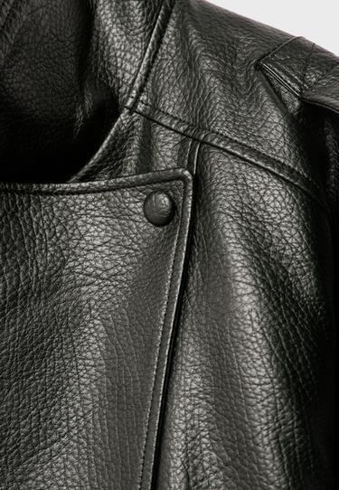 Oversize leather effect biker jacket — Khaki 9