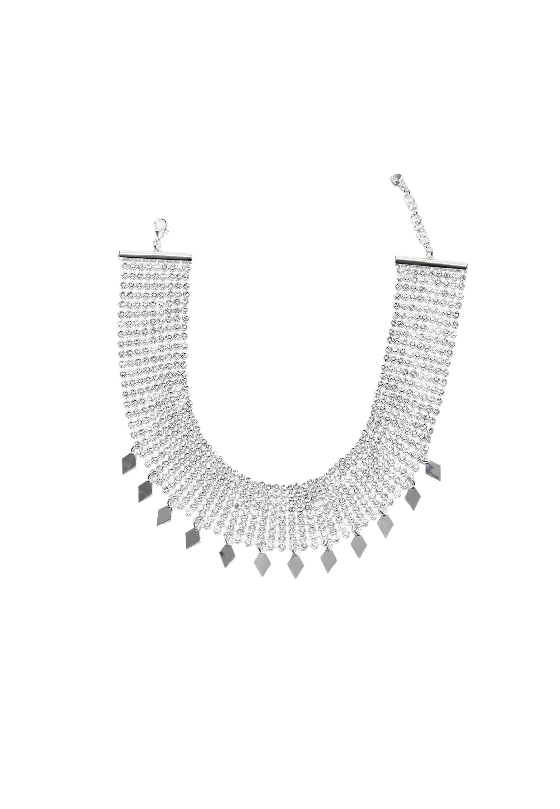 Rhinestone charm choker necklace — Grey