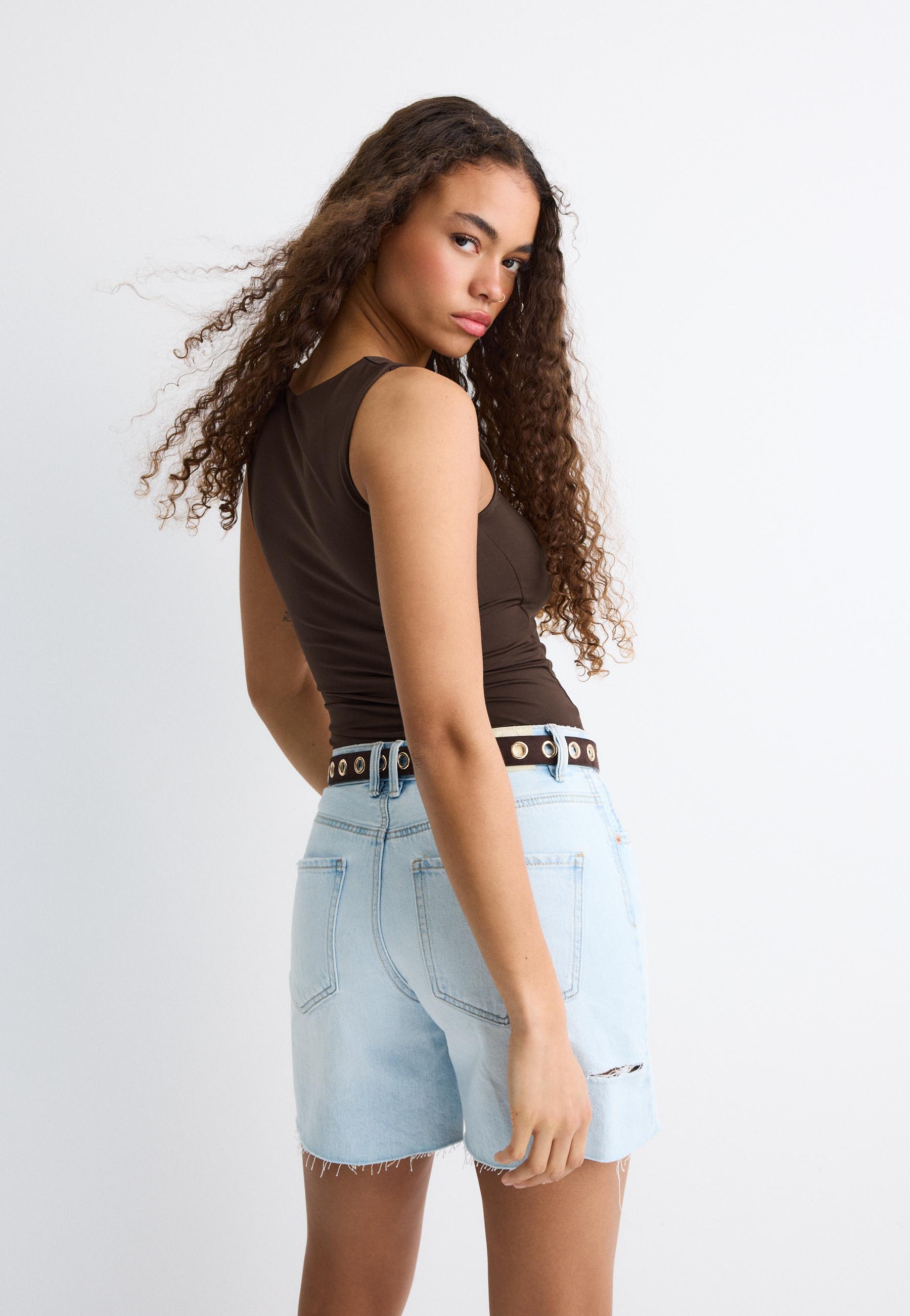 Polyamide wide strap top — Brown