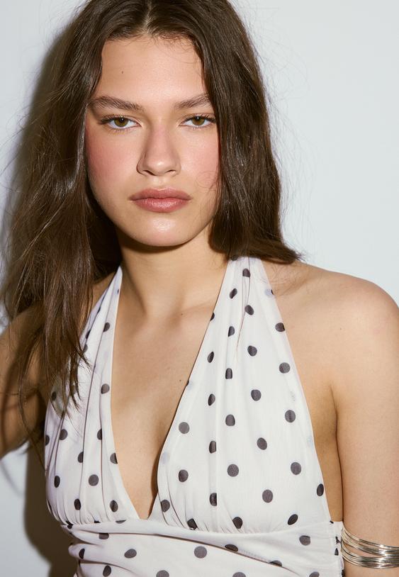 Puantiye desenli halter top - Görsel 5