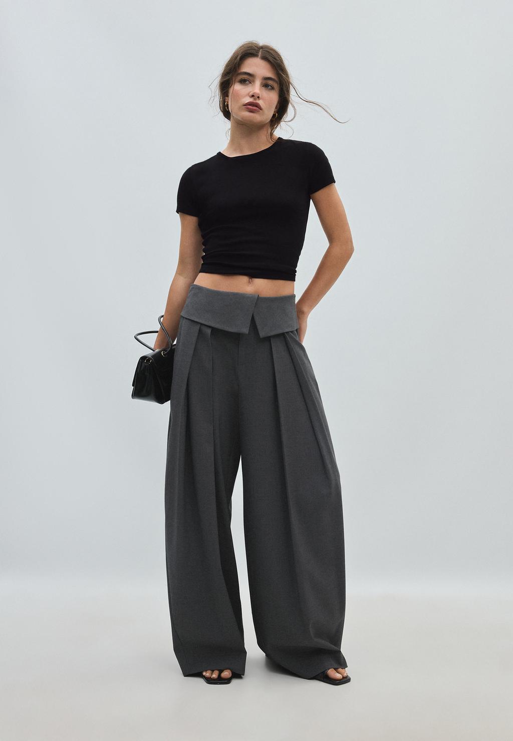 Turn-up waist smart trousers