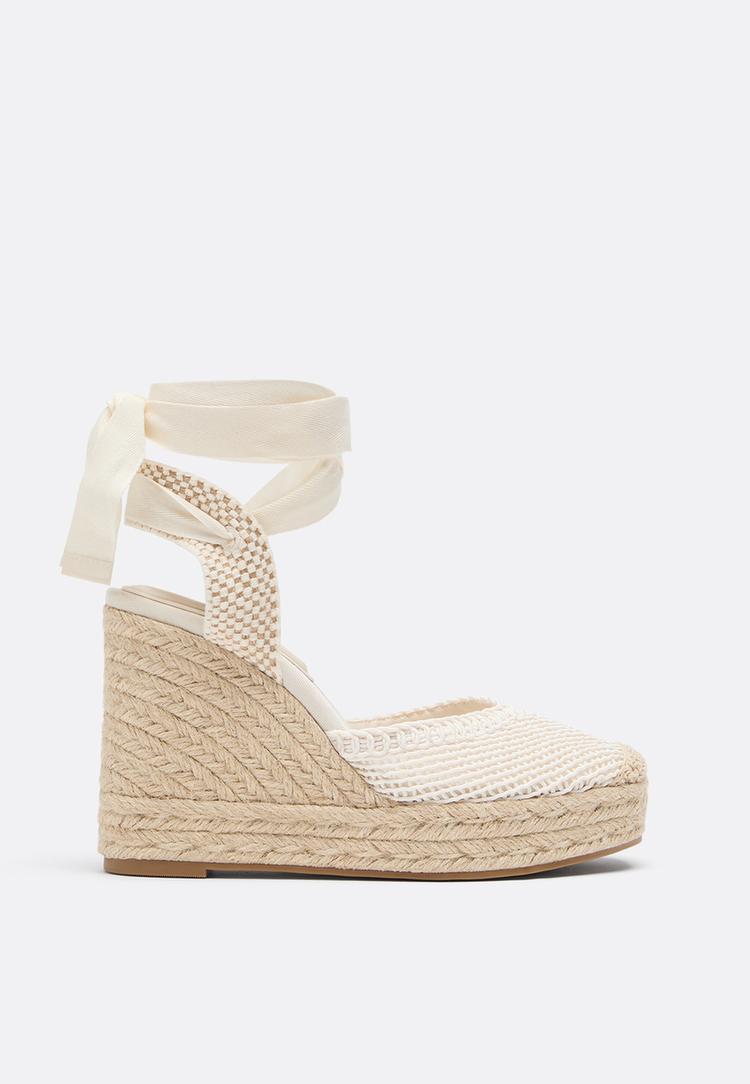 Stradivarius Platforma Espadrile S Vezanjem Krem 37
